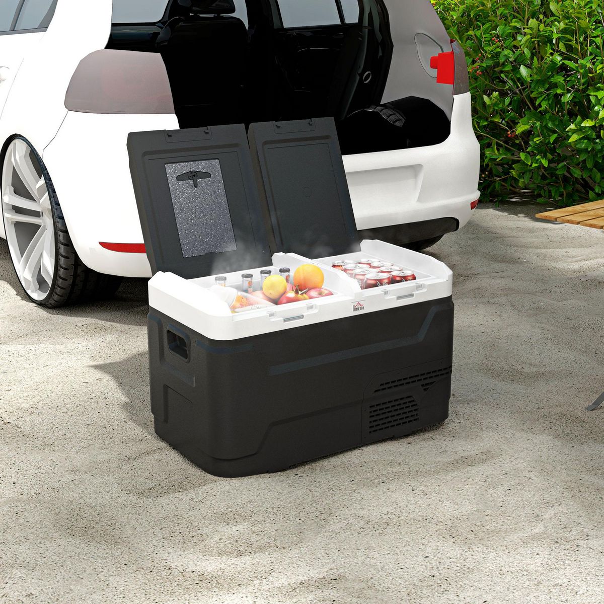 HOMCOM Glacière électrique portable 40L pour voiture - congélateur réfrigérateur 2 zones - LED - noir blanc