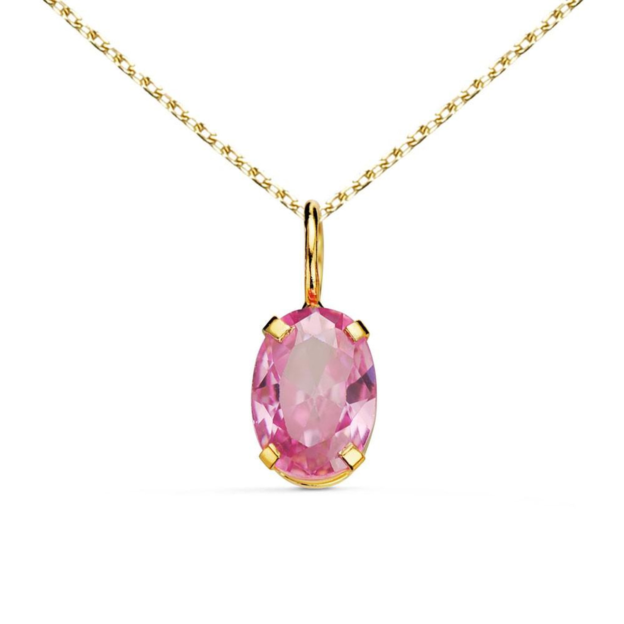 L'ATELIER D'AZUR Collier - Pendentif Or Jaune 18 Carats 750/000 - Zirconium Rose - Chaine Dorée