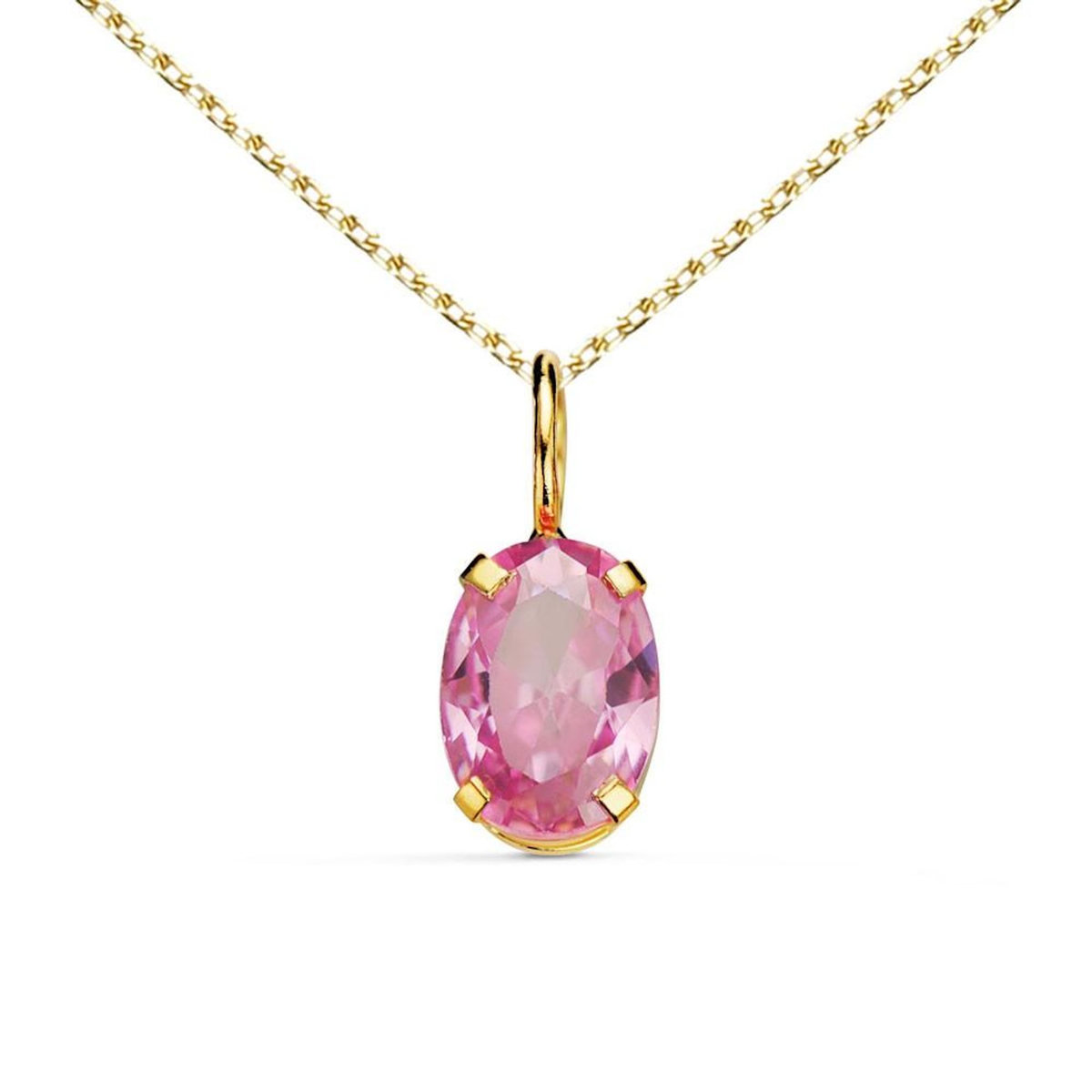 L'ATELIER D'AZUR Collier - Pendentif Or Jaune 18 Carats 750/000 - Zirconium Rose - Chaine Dorée