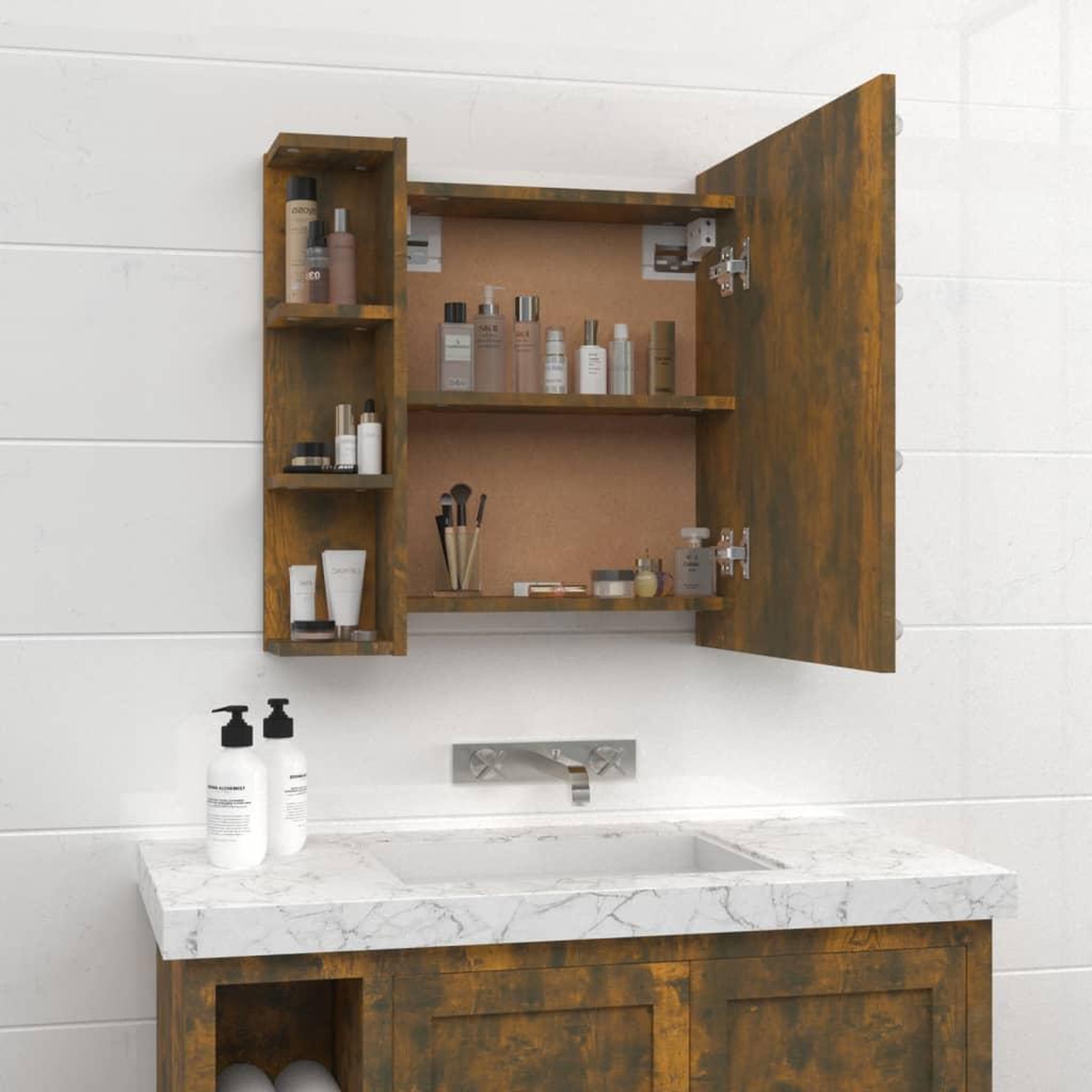 Voir la diapositive 5 : VIDAXL Armoire a miroir avec LED Chene fume 70x16,5x60 cm