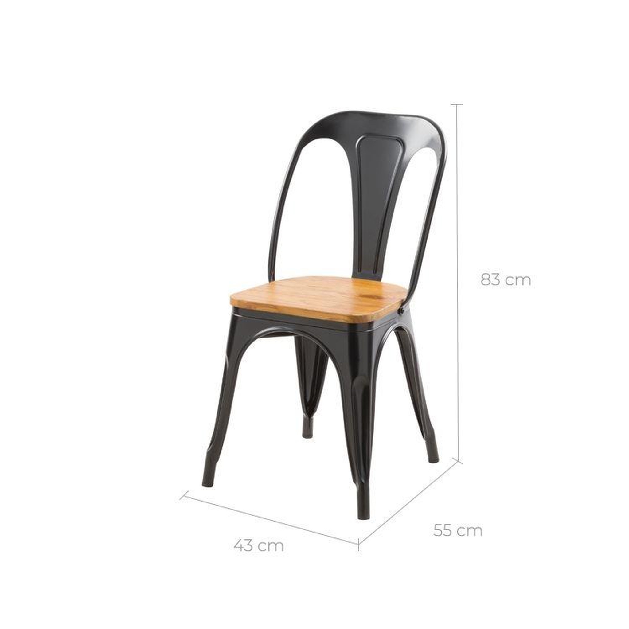 Voir la diapositive 4 : MAISON PAVANE Lot de 2 chaises en métal noir et bois d'orme-yoanna