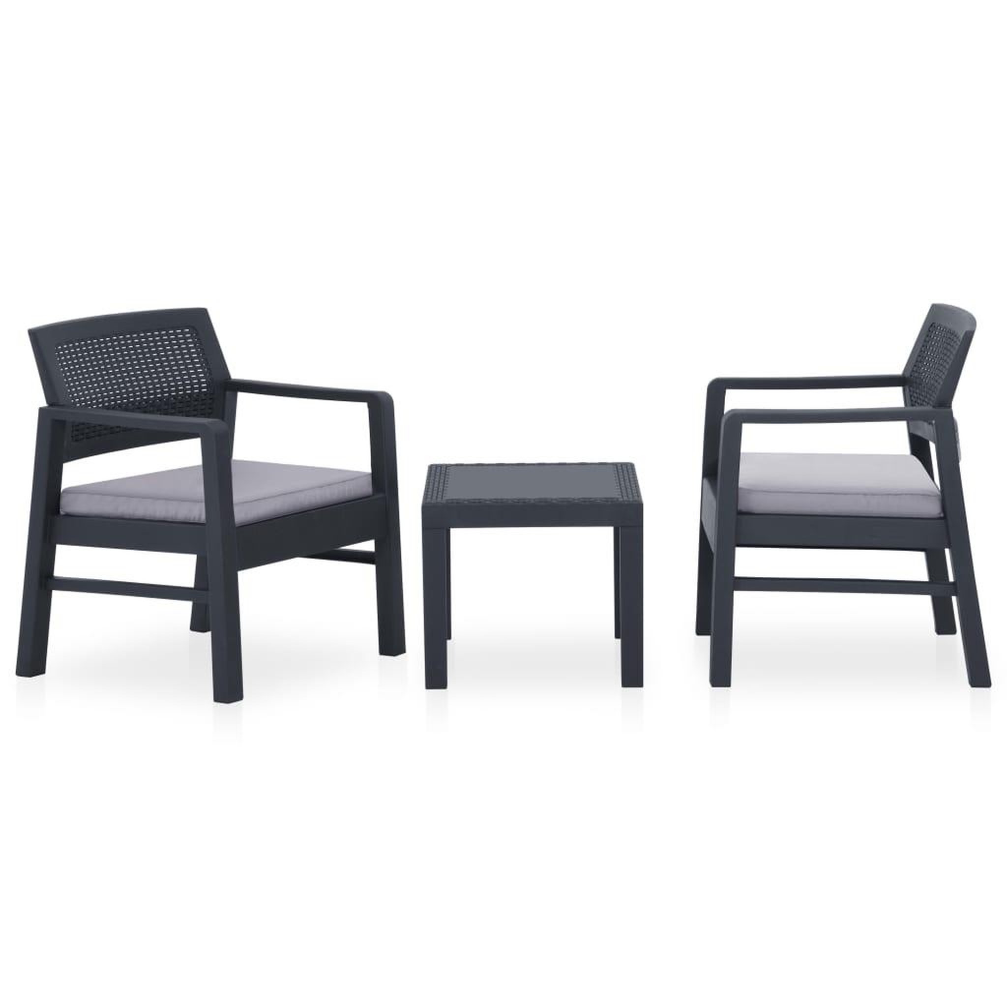 Voir la diapositive 1 : VIDAXL Salon de jardin 3 pcs avec coussins Plastique Gris