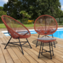 Voir la diapositive 2 : ID MARKET Salon de jardin IZMIR table et 2 fauteuils oeuf cordage terracotta