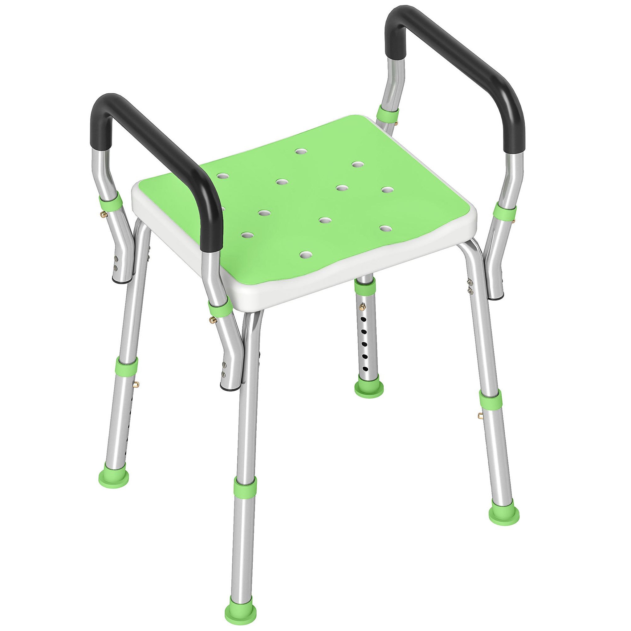 HOMCOM Chaise de douche tabouret de douche antidérapant - hauteur réglable, accoudoirs - alu hdpe vert