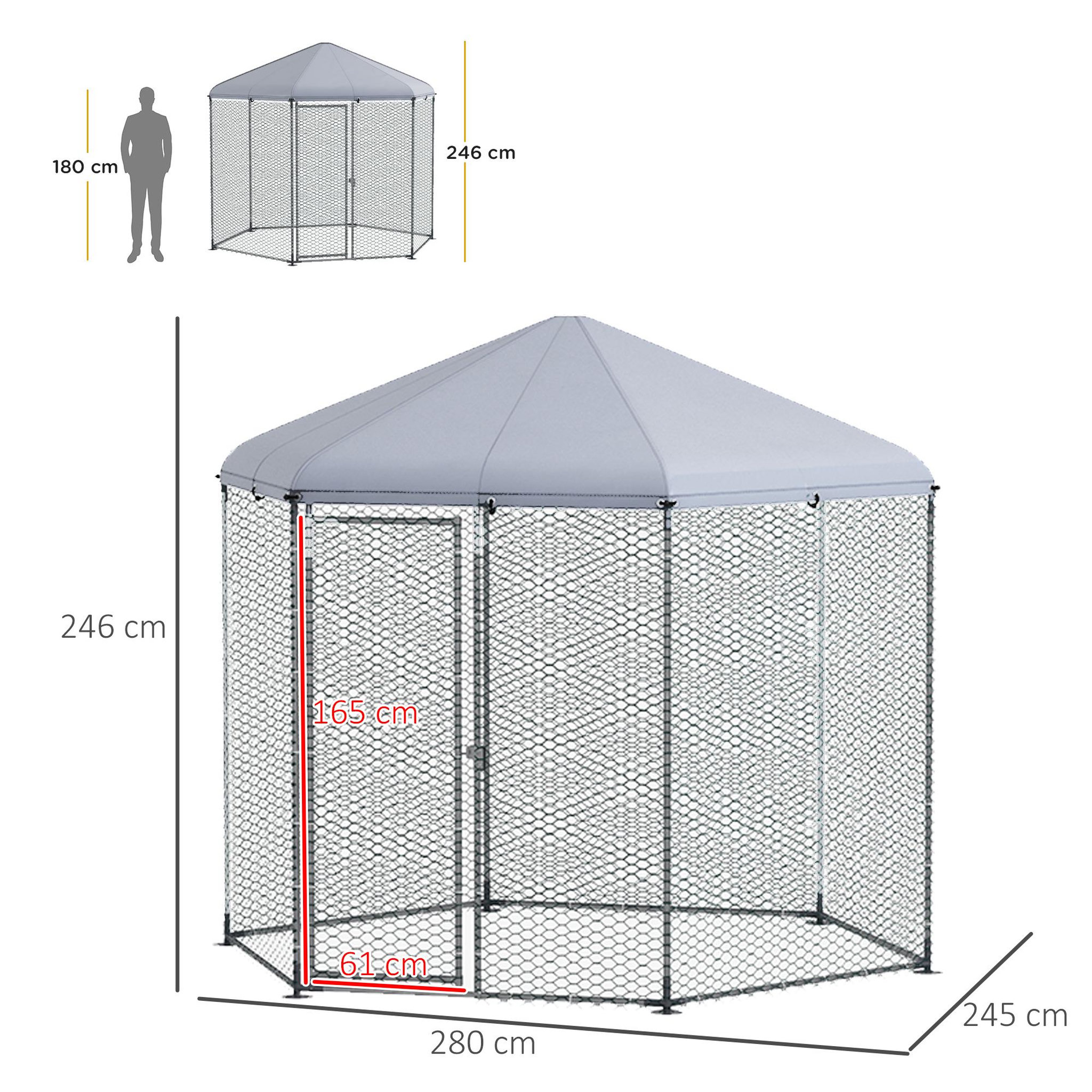 Voir la diapositive 3 : PAWHUT Enclos poulailler chenil 5 m² - parc grillagé dim. 2,8L x 2,45l x 2,46H m - entièrement couvert - acier oxford gris