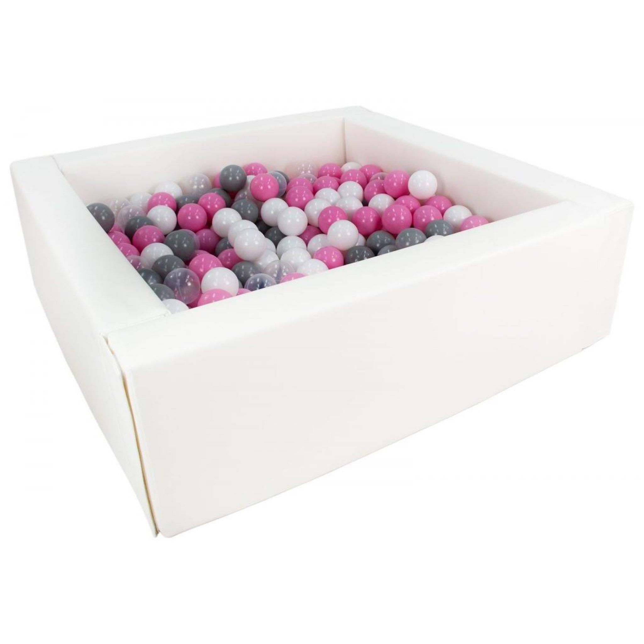 VELINDA Piscine à balles carrée avec 300 balles - blanc/blanc, transparent, rose clair, gris