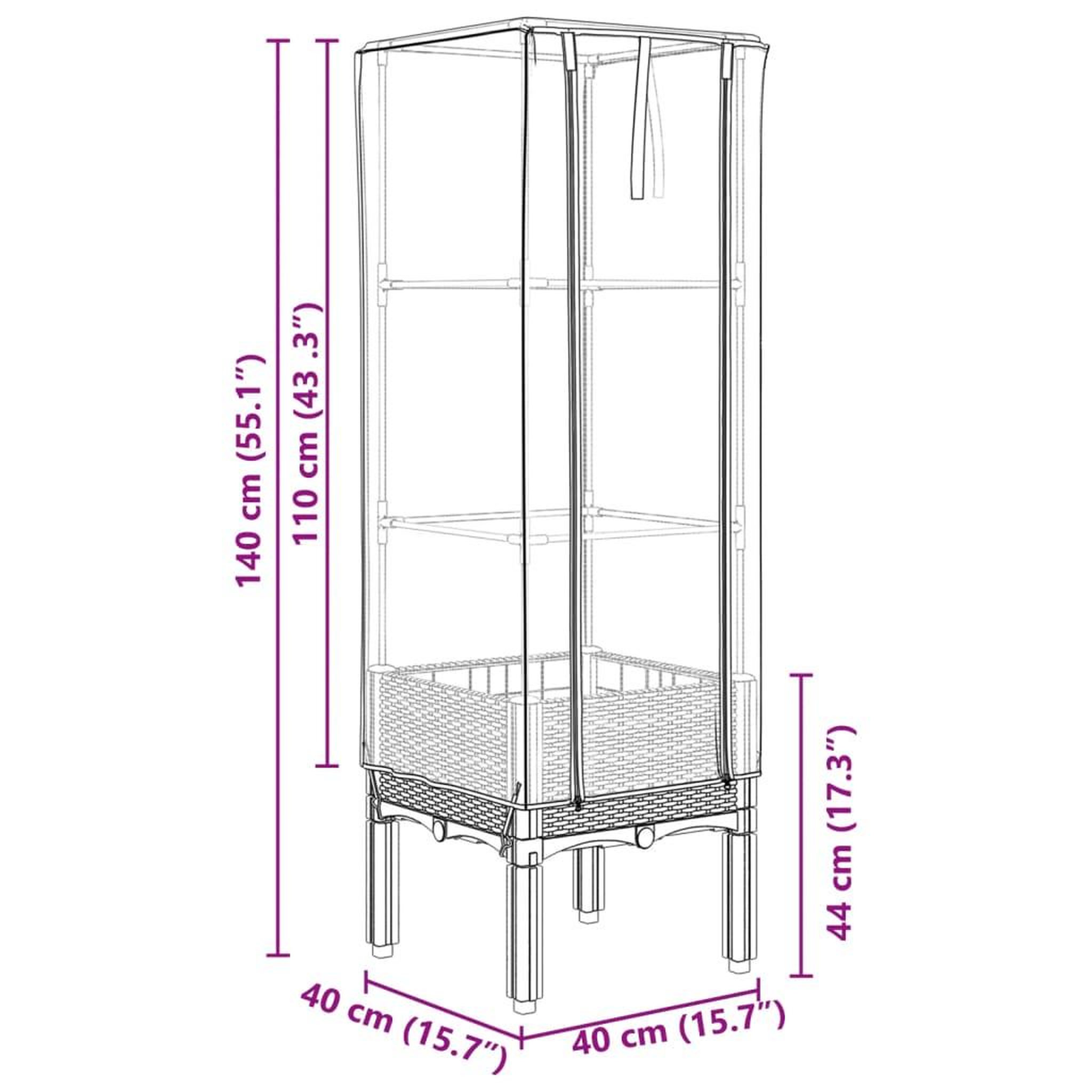 Voir la diapositive 6 : VIDAXL Jardiniere surelevee avec housse aspect rotin 40x40x140 cm