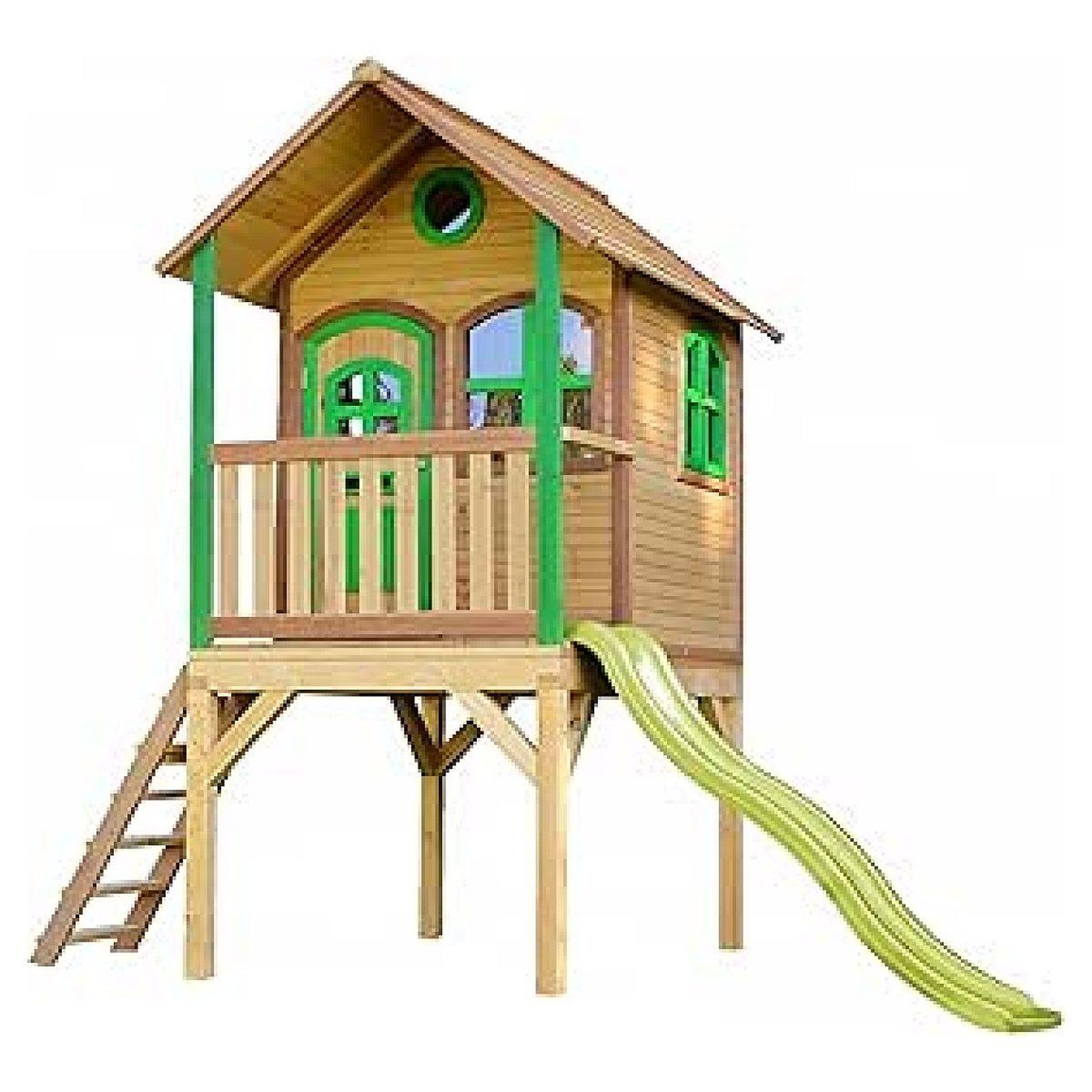 Axi House Maisonnette laura marron-vert toboggan vert citron