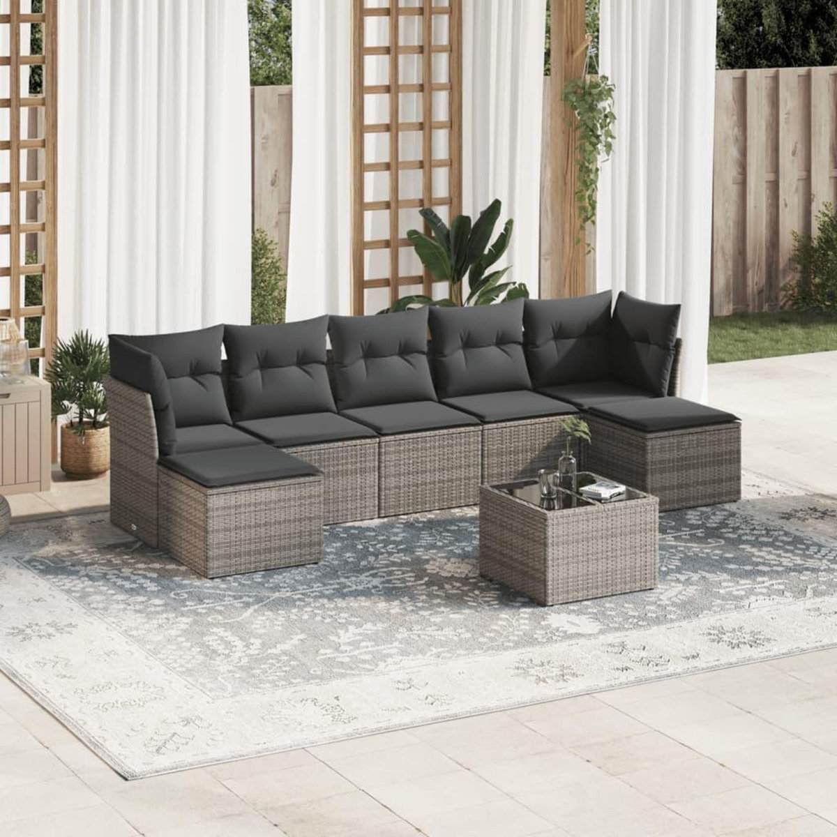 VIDAXL Salon de jardin 8 pcs avec coussins gris resine tressee