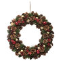 Voir la diapositive 1 : FEERIC LIGHT & CHRISTMAS Couronne de noël avec Houx et étoiles à suspendre en bois et polystyrène - Diamètre 50 cm - Rouge, Vert et Marron