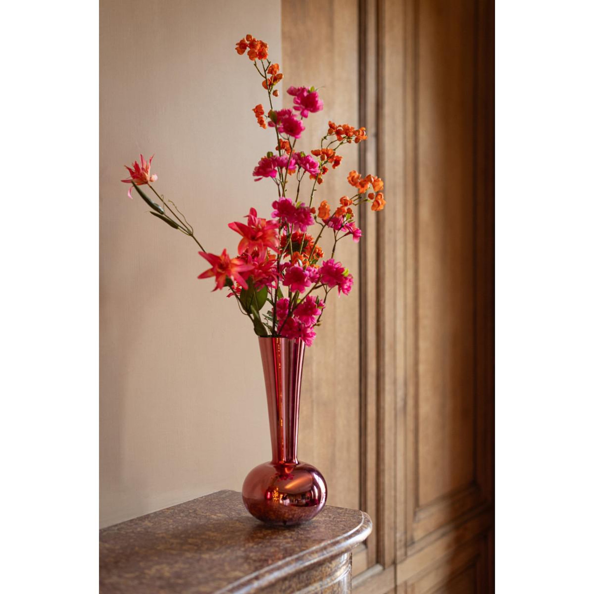 Voir la diapositive 3 : J-LINE Vase design en verre  iris  32cm rose