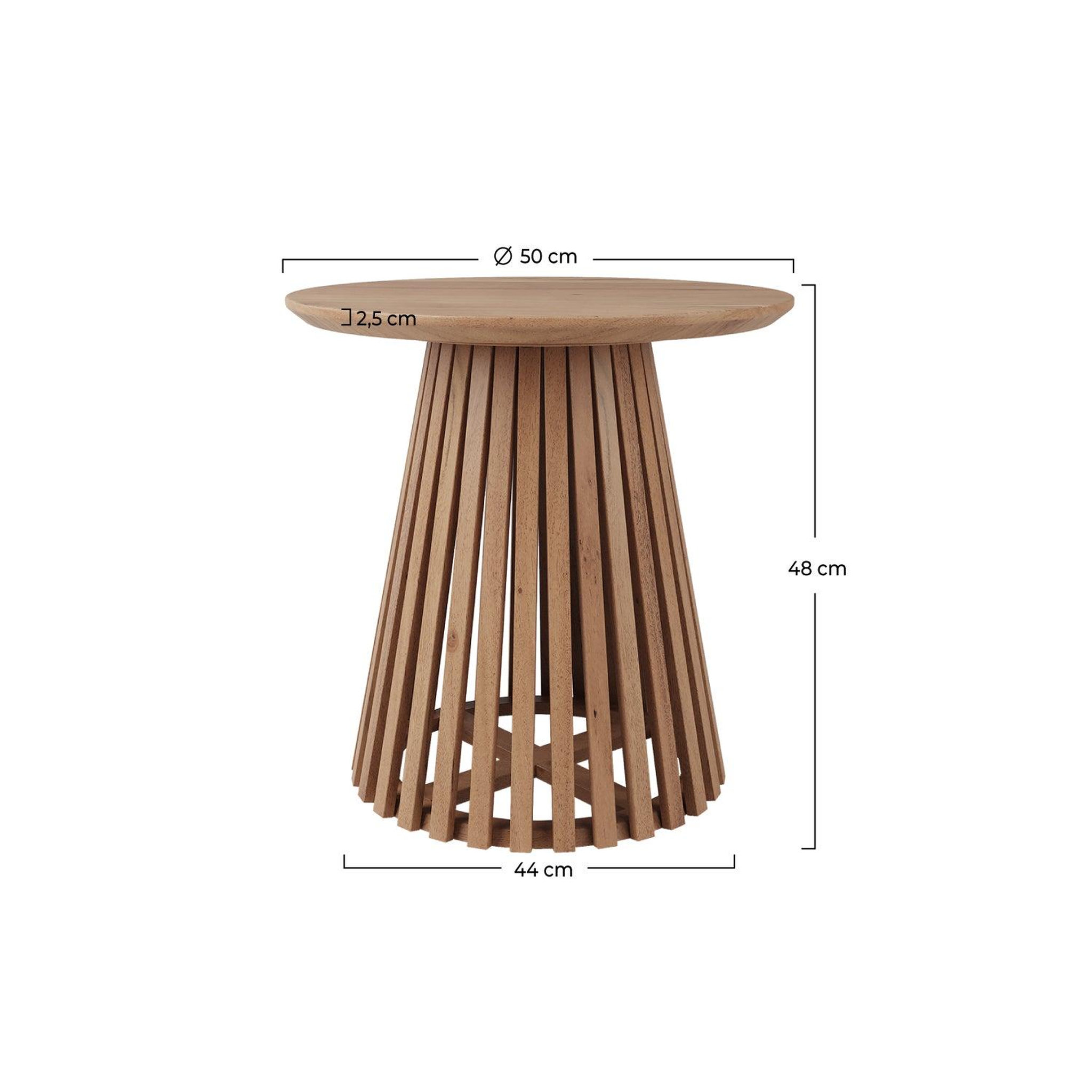 Voir la diapositive 4 : MAISON PAVANE Table d'appoint ronde bois clair en bois d'acacia d50 cm-képès
