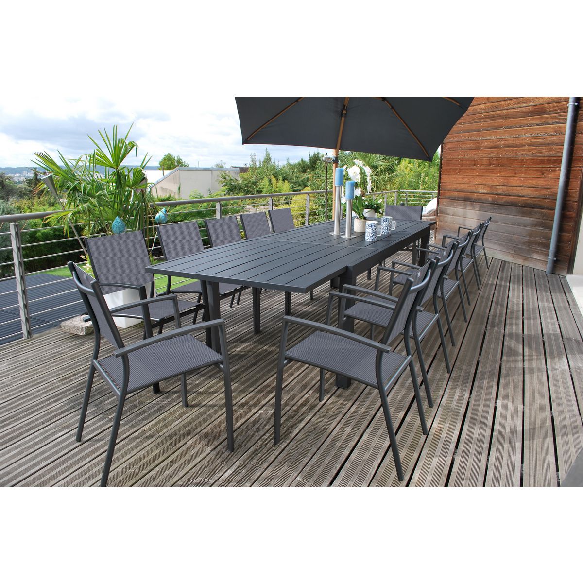 CREADOR Table de jardin aluminium 240/350x103.5x75cm gris CANBERRO