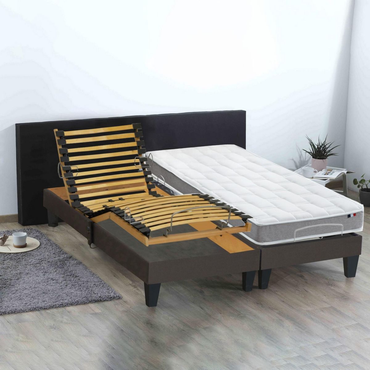 IDLITERIE Ensemble relaxation mousse ferme + sommier avec réglage fermeté au niveau lombaire 2x80x200