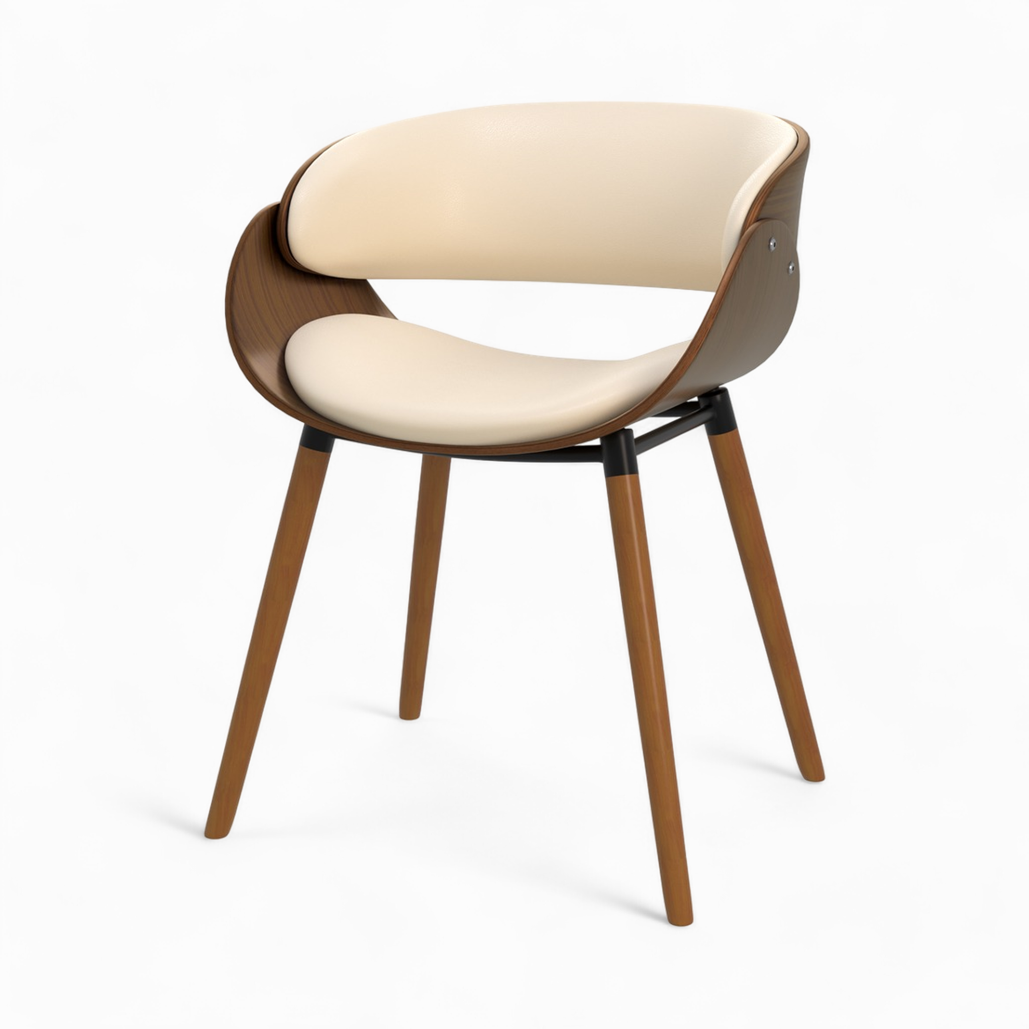 MAISON PAVANE Chaise en cuir synthétique beige et bois plaqué noyer-polo