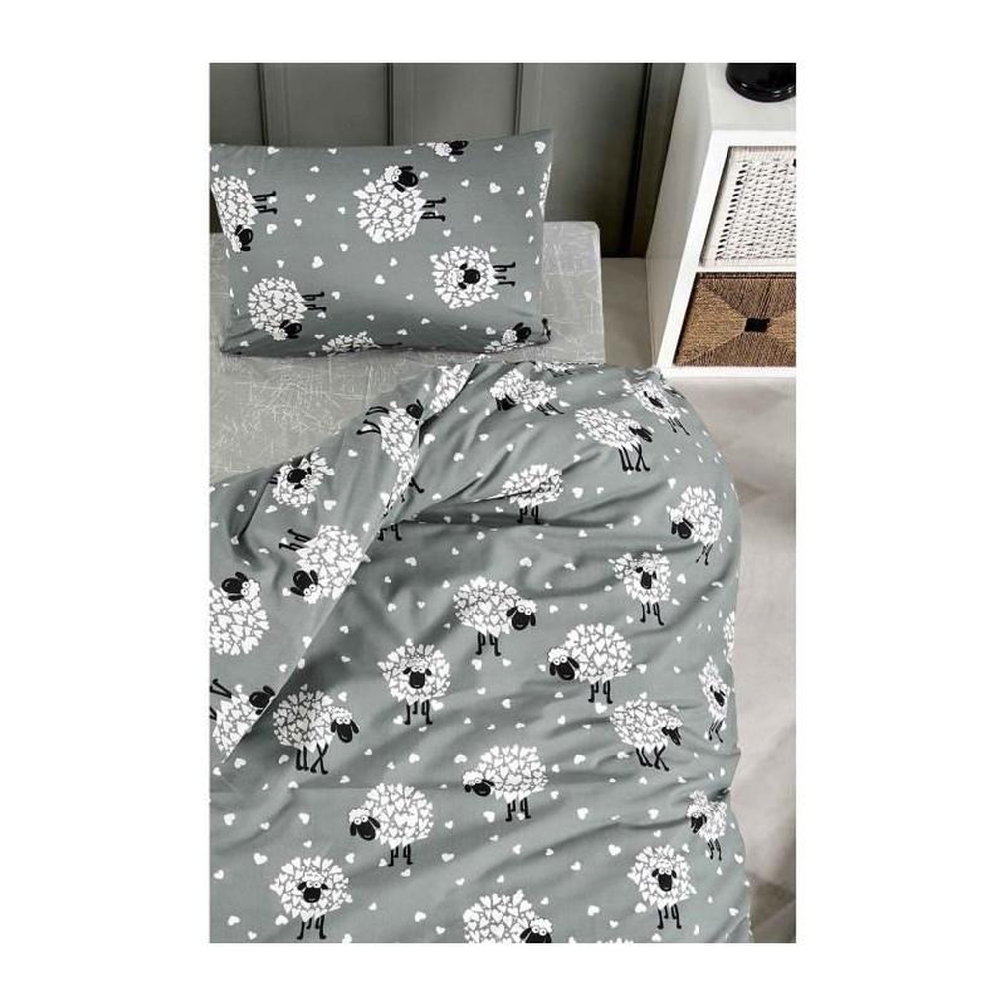Voir la diapositive 3 : GENERIQUE Parure de lit - 1 housse de couette 220 x 240 cm + 2 taies d'oreiller 60 x 60 cm - 65% coton, 35% polyester - Gris
