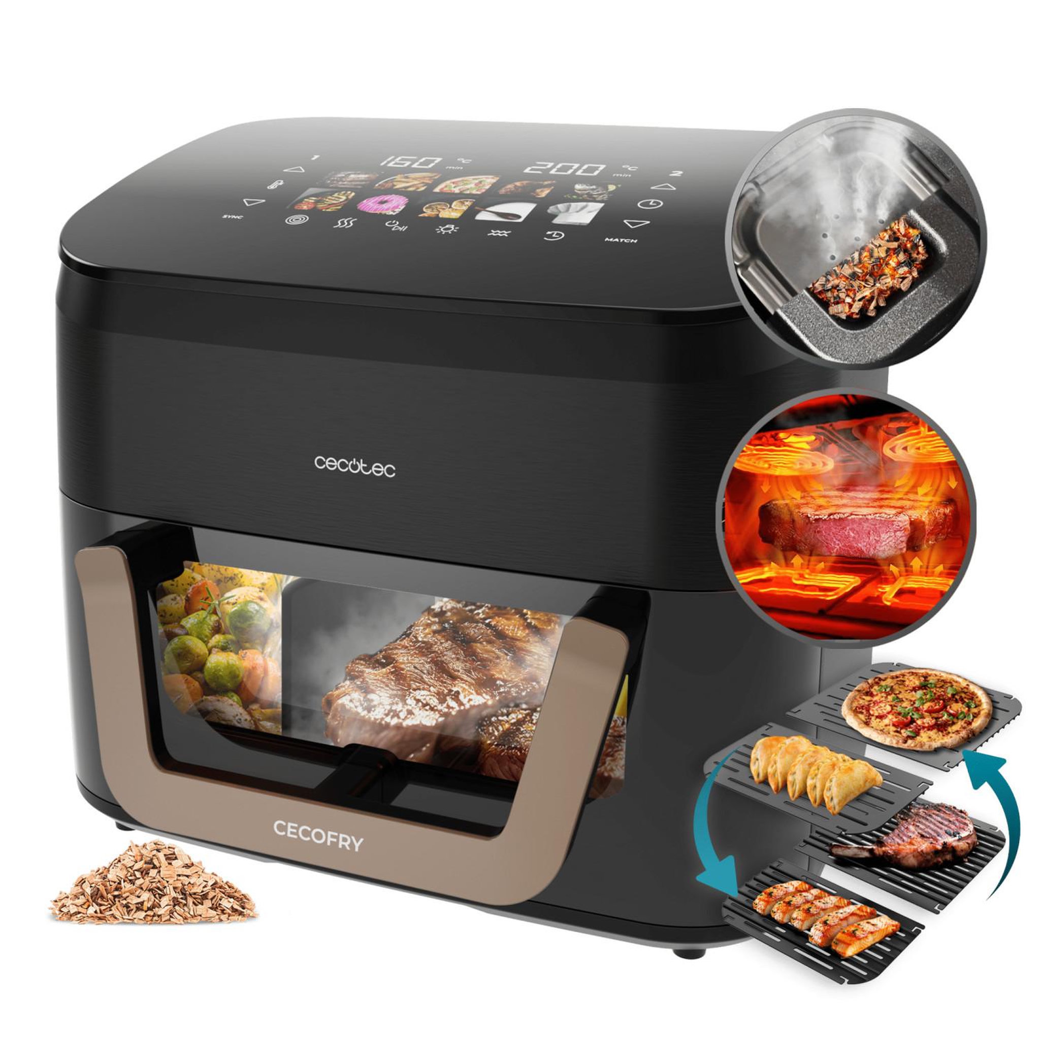 Voir la diapositive 3 : CECOTEC Cecotec cecofry & grill smokin' 11000 plus unique 11 l autonome 2900 w friteuse d'air chaud noir