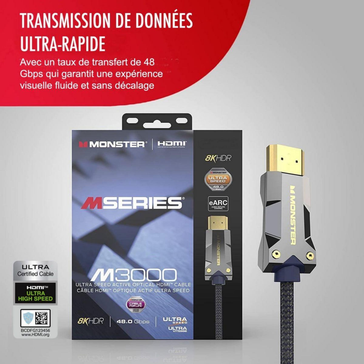 Monster Cable Câble HDMI M3000 UHD 8K DOLBY VISION HDR 48GBPS 15M
