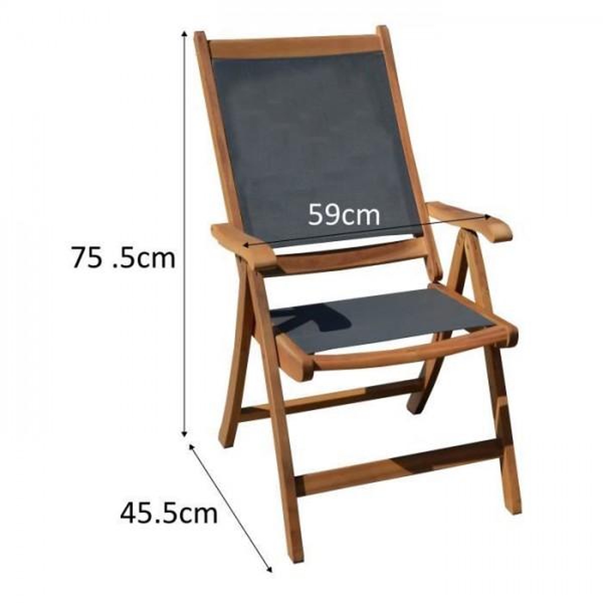 Voir la diapositive 3 : MARKET24 Lot de 2 fauteuils de jardin pliants en bois d'acacia FSC et textilene - Gris