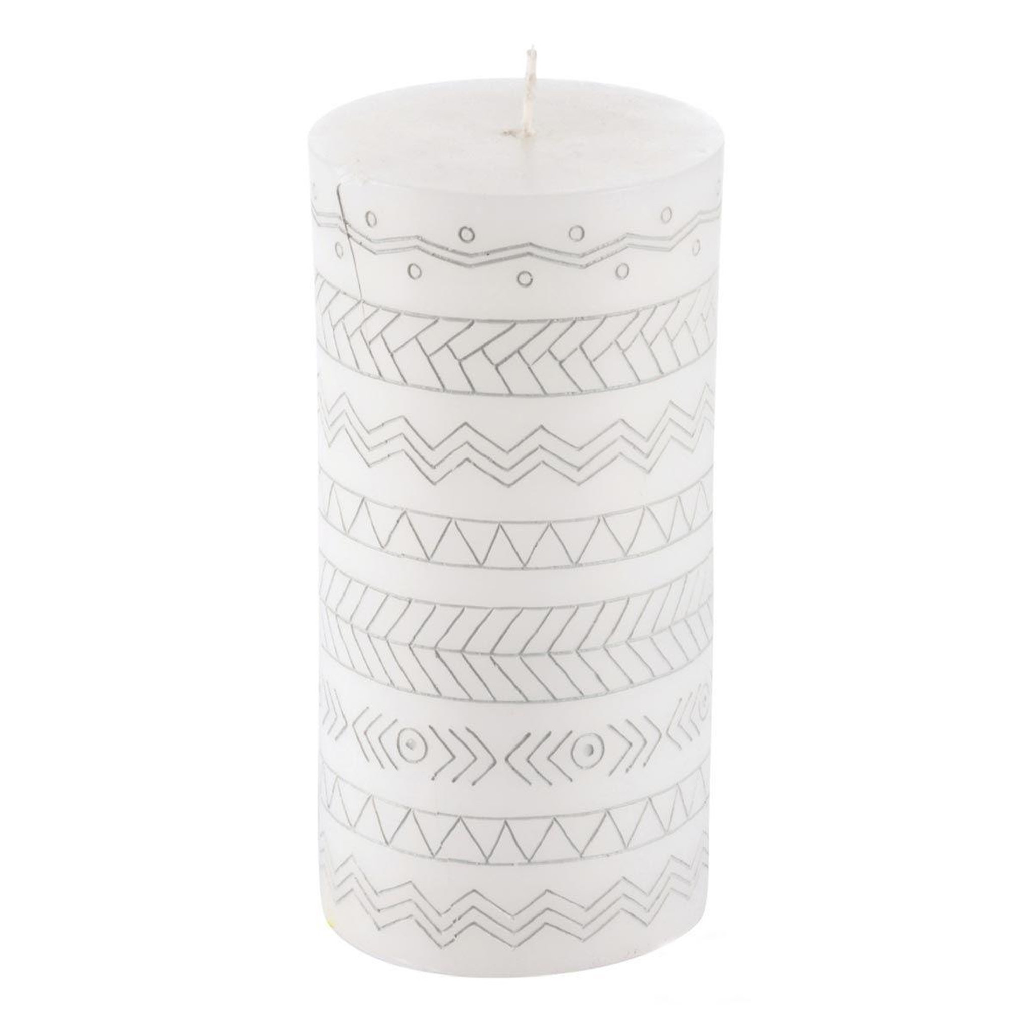 Douceur d'Intérieur Bougie pilier embossée  graphic ethnic  13cm blanc