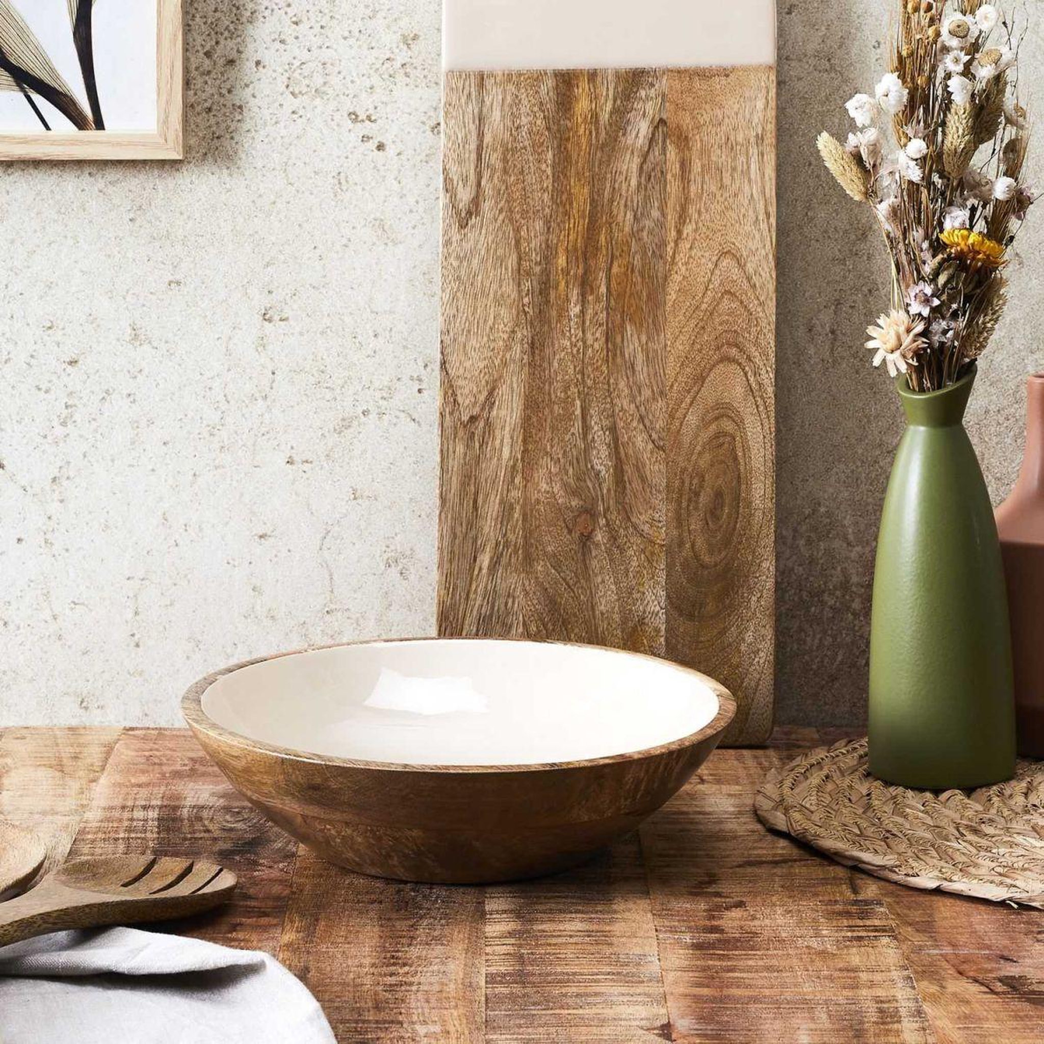 Voir la diapositive 3 : The Home Deco Factory Saladier uni en bois  dune  28cm beige