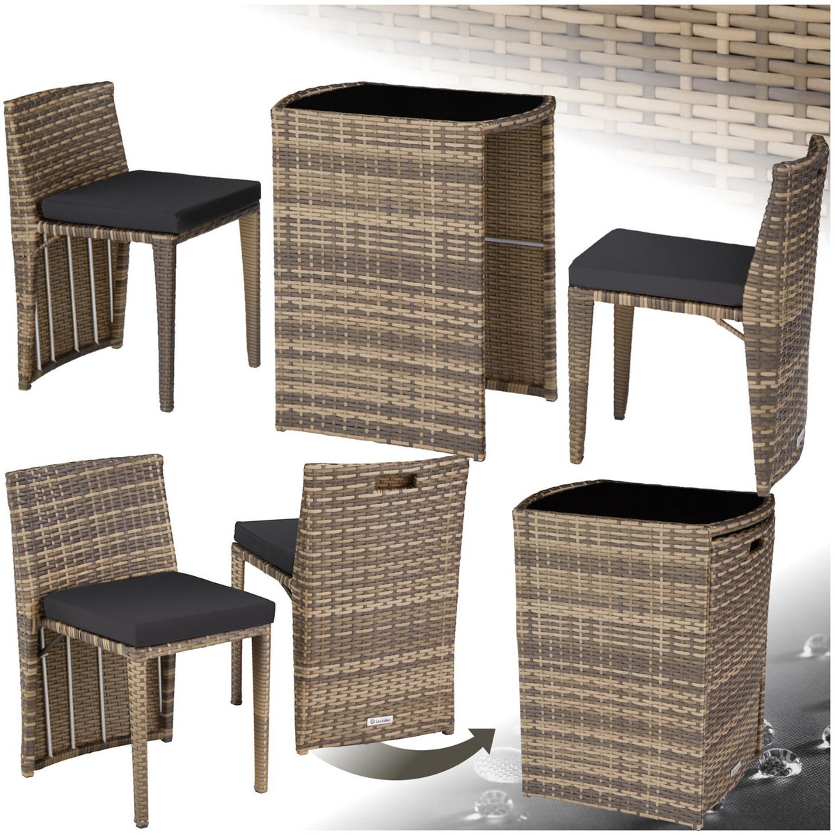 tectake Salon de jardin avec cadre en aluminium marron naturel