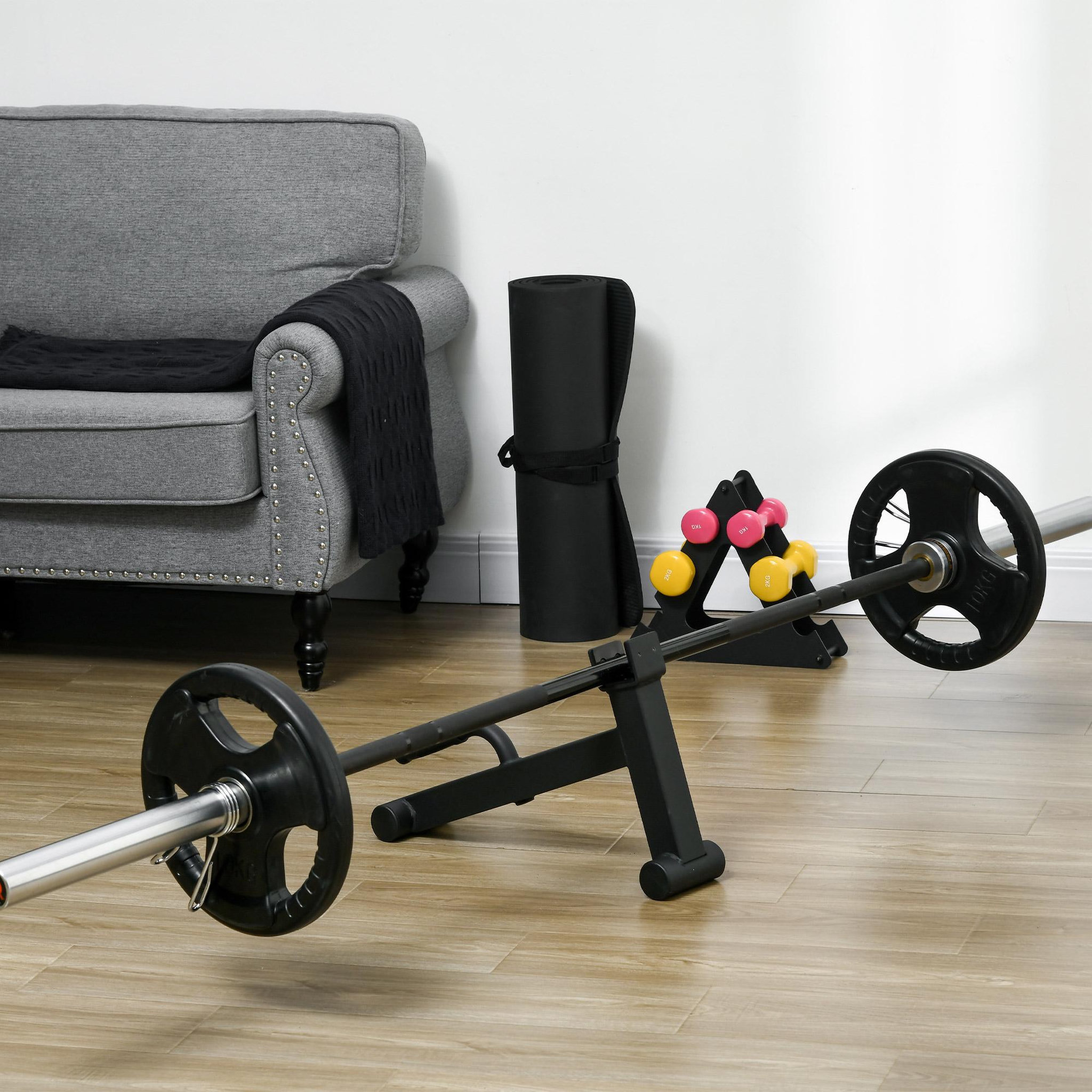 Voir la diapositive 4 : HOMCOM Mini deadlift pour haltères - cric d'haltères avec poignée antidérapante - charge max. 200 kg - acier noir