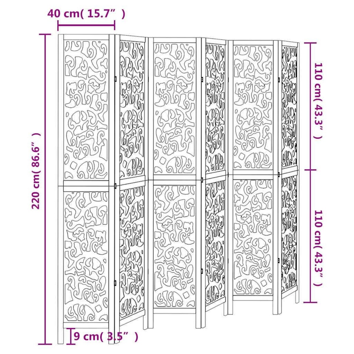 VIDAXL Cloison de separation 6 panneaux blanc bois de paulownia massif