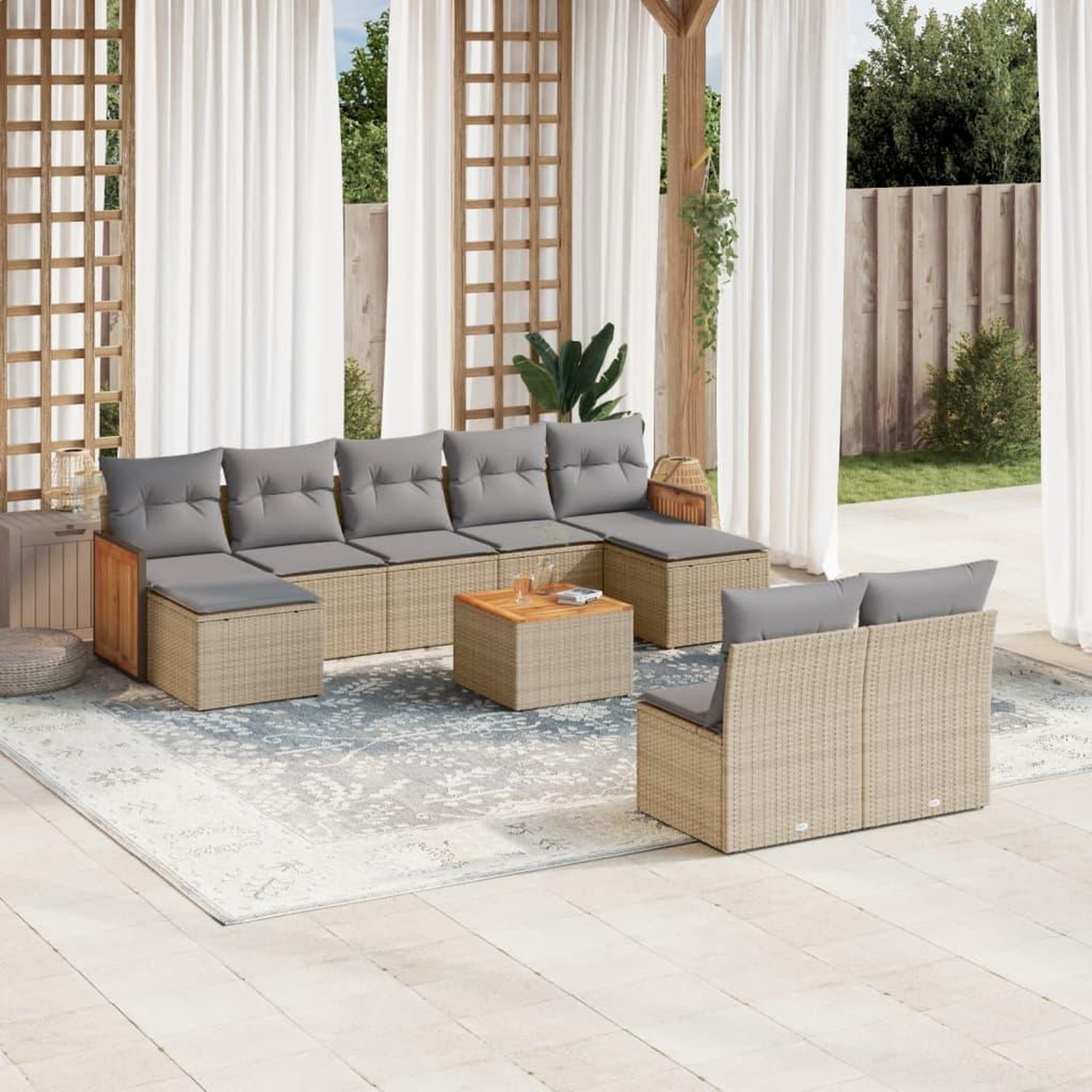 VIDAXL Salon de jardin avec coussins 10 pcs beige resine tressee