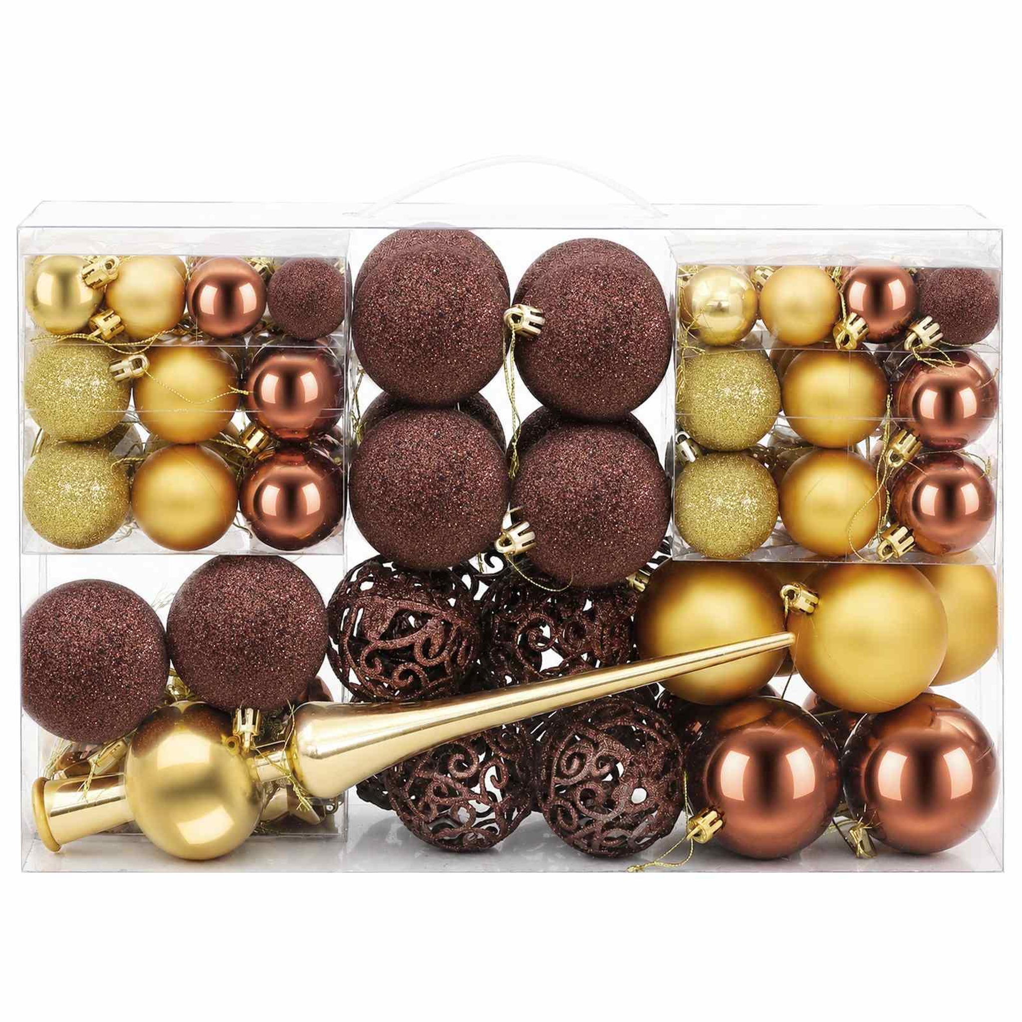 Voir la diapositive 4 : VIDAXL Ensemble de boules de Noël 111 pc Marron et or Diam. 6 cm