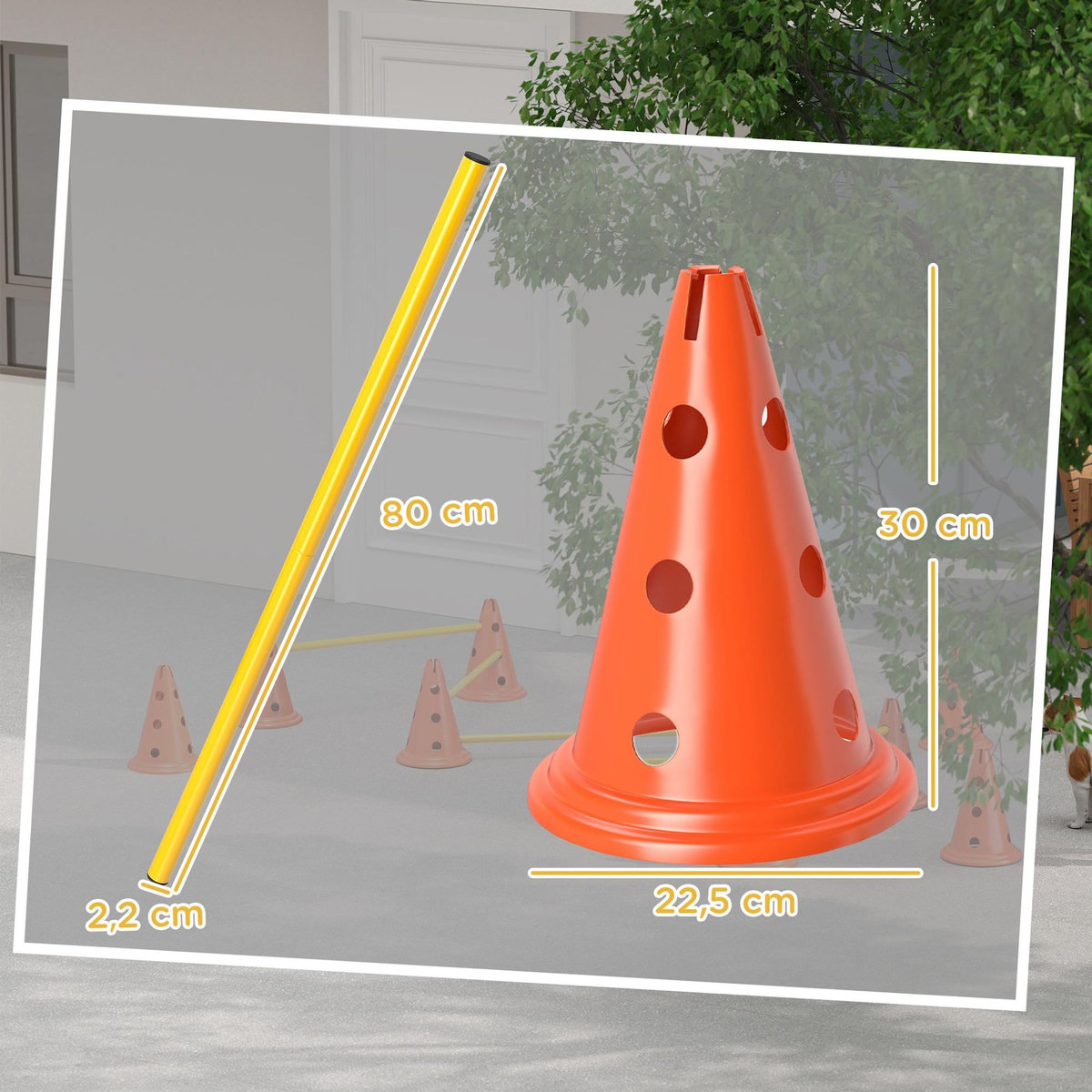 PAWHUT Set d'obstacles agility 12 cônes 6 piquets pour chien sac transport inclus