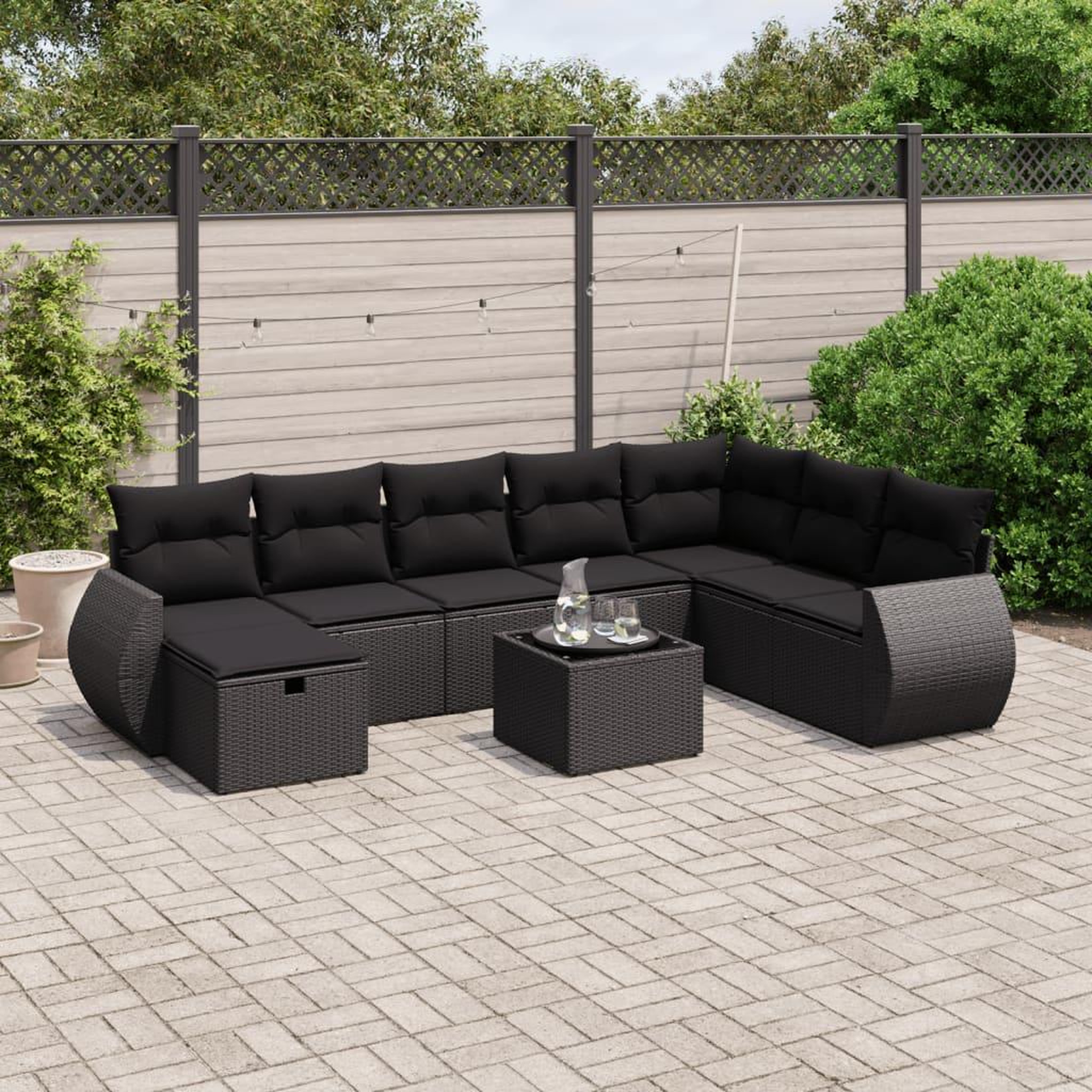 VIDAXL Salon de jardin 9 pcs avec coussins noir resine tressee