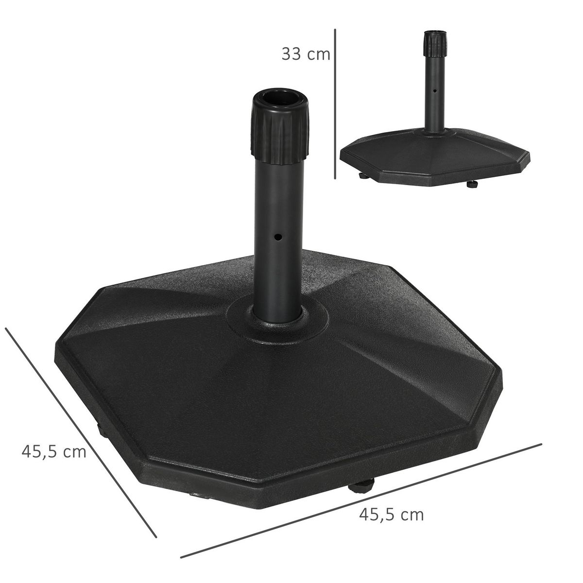 OUTSUNNY Pied de parasol base de parasol support parasol en polyéthylène pour mât Ø 32, 34 et 38 mm - 46 x 46 x 39 cm noir
