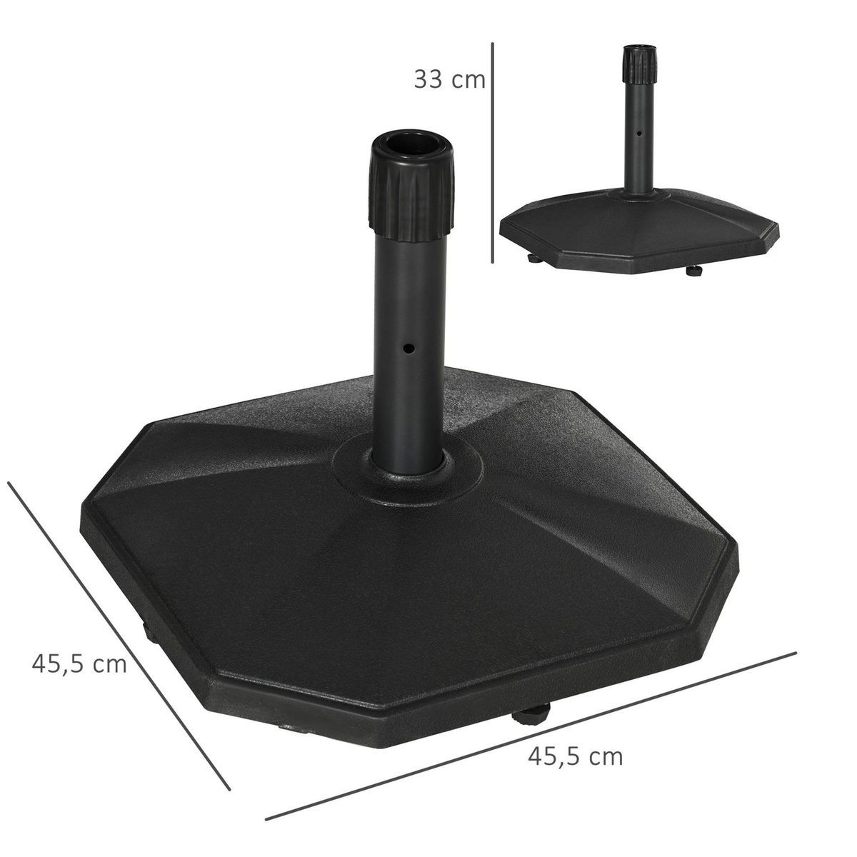 OUTSUNNY Pied de parasol base de parasol support parasol en polyéthylène pour mât Ø 32, 34 et 38 mm - 46 x 46 x 39 cm noir