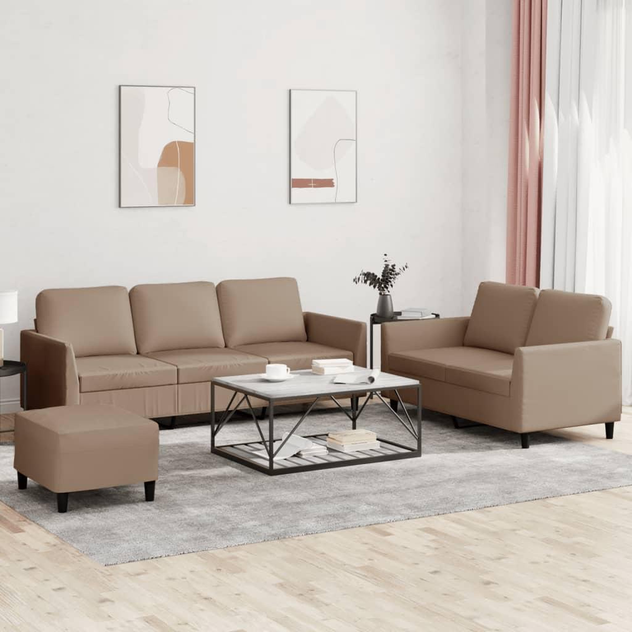 Voir la diapositive 1 : VIDAXL Ensemble de canapes 3 pcs avec coussins Cappuccino Similicuir