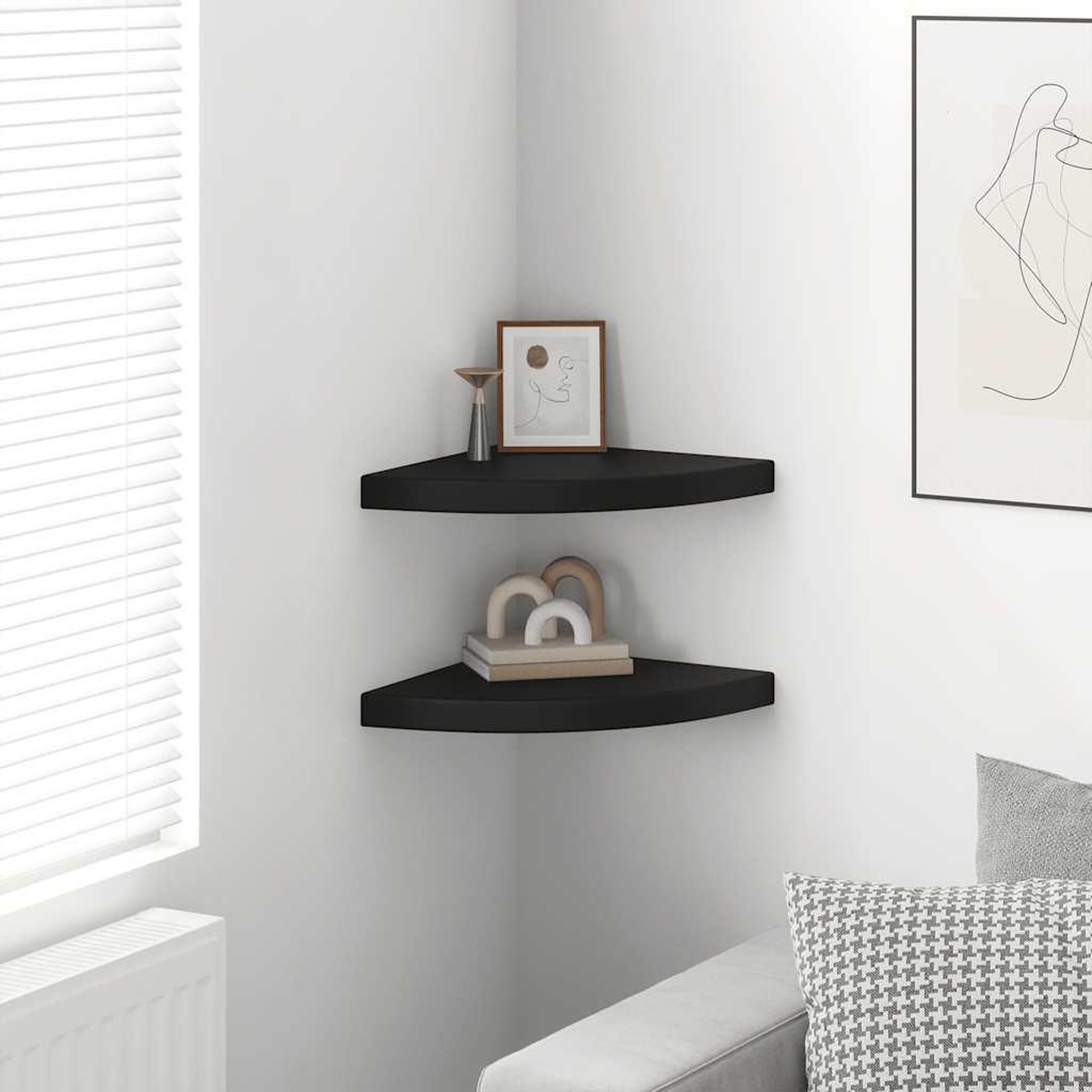 Voir la diapositive 3 : VIDAXL Etageres d'angle flottantes 2 pcs noir 35x35x3,8 cm mdf