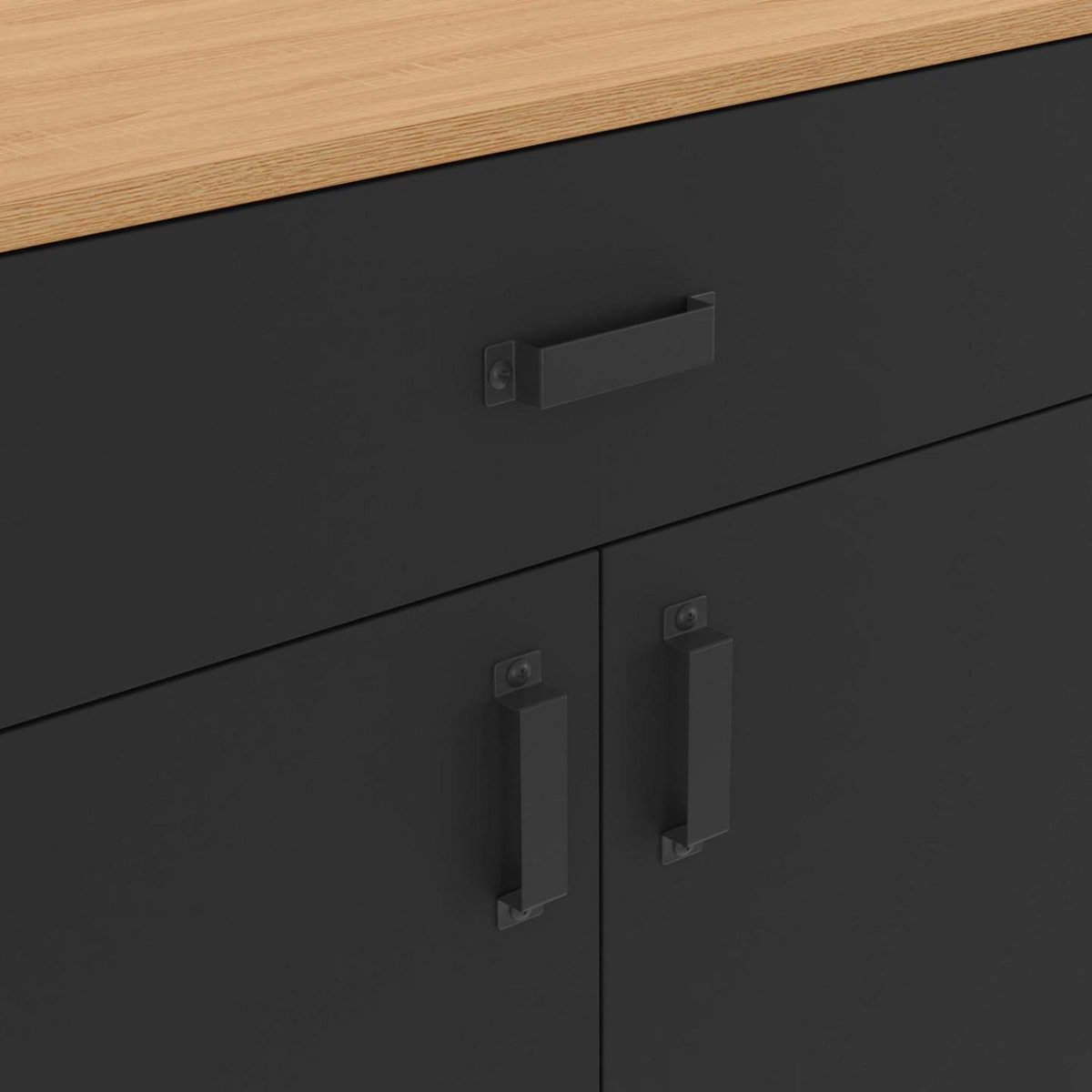 ID MARKET Buffet 180 cm WASHINGTON XXL 4 portes et 1 tiroir bois et noir