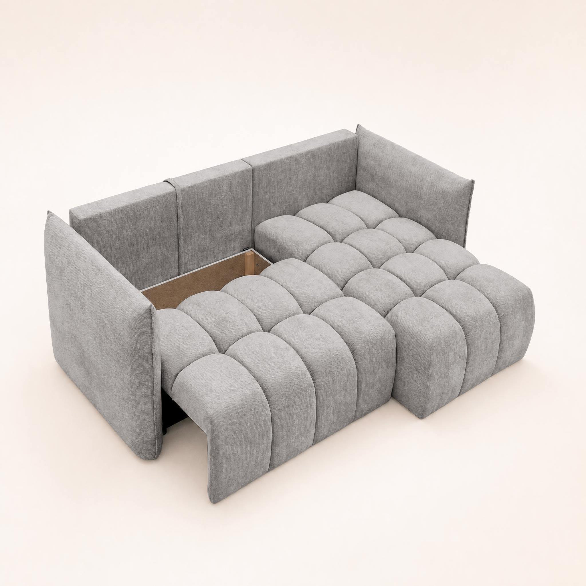 Voir la diapositive 5 : BEST MOBILIER Ambroise - canapé d'angle droit 4 places convertible avec coffre en velours texturé