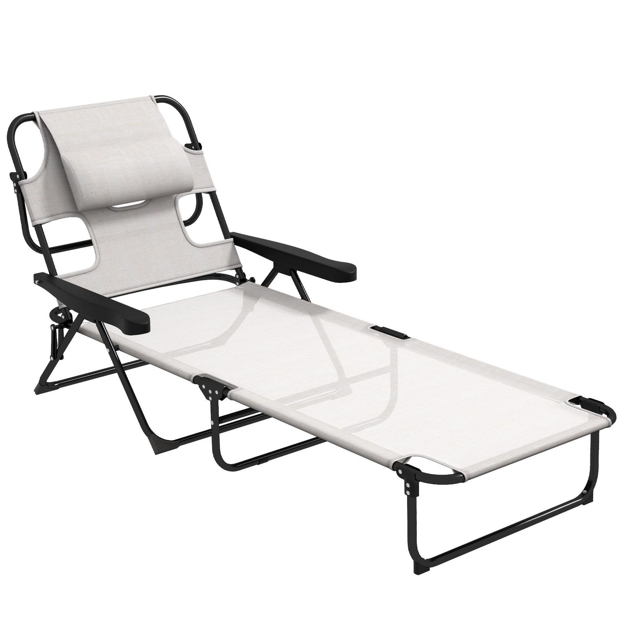 Voir la diapositive 1 : OUTSUNNY Bain de soleil transat pliable inclinable - coussins, espace tête - acier noir polyester crème