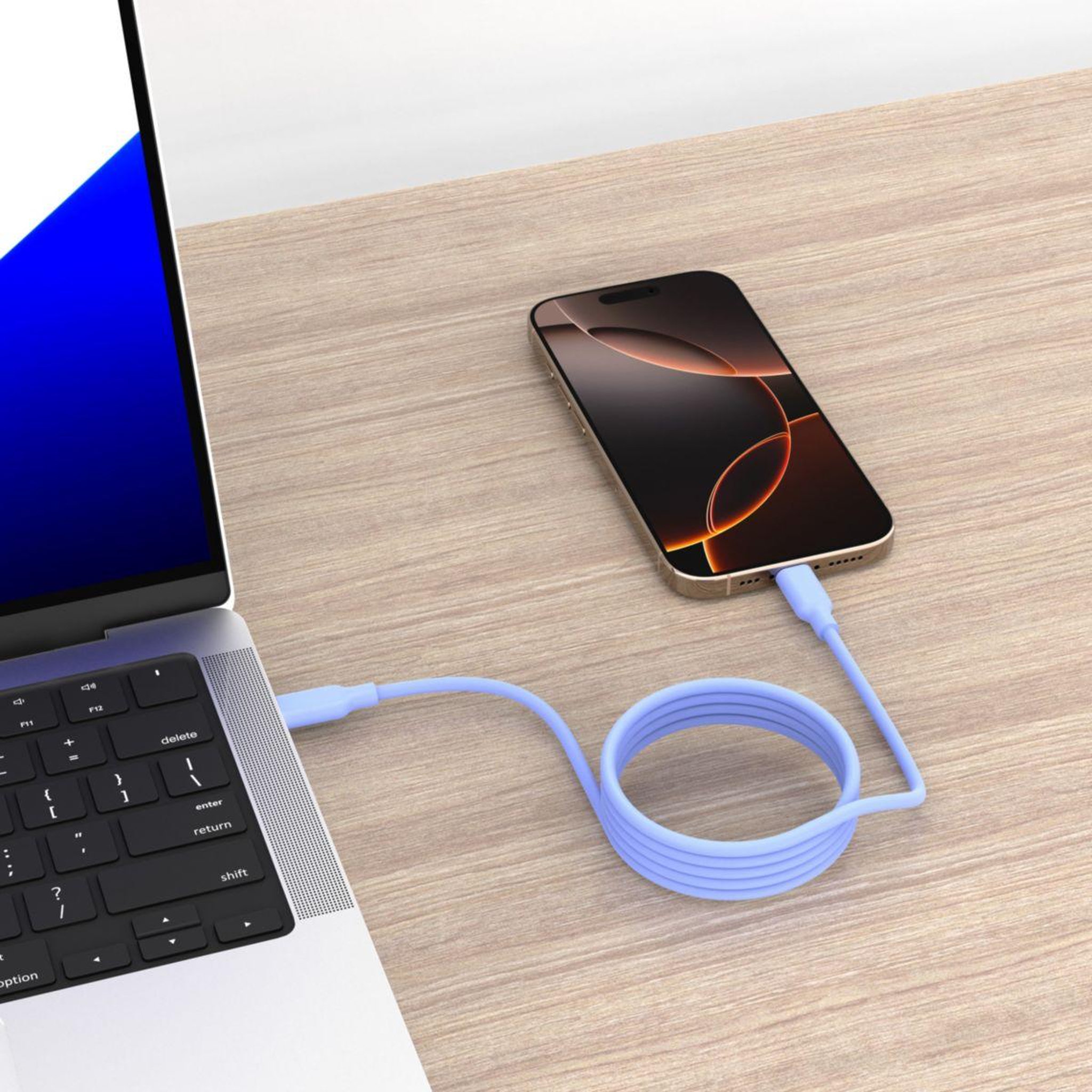 Voir la diapositive 3 : ESSENTIEL B Câble de charge vers USB-C silicone magnétique1M Violet