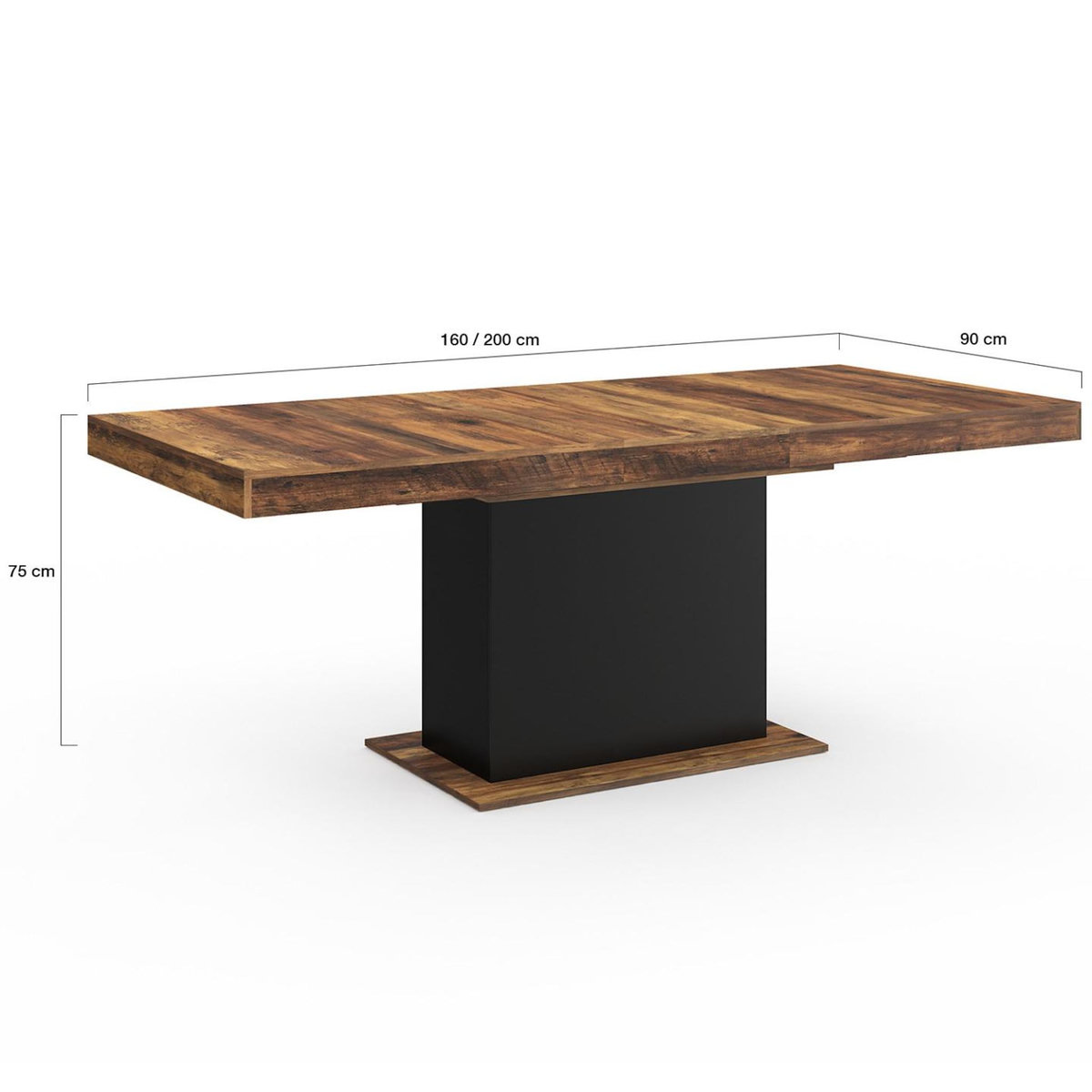 ID MARKET Table à manger extensible rectangle EDEN 6-10 personnes plateau HAWKINS bois foncé et noir 160-200cm