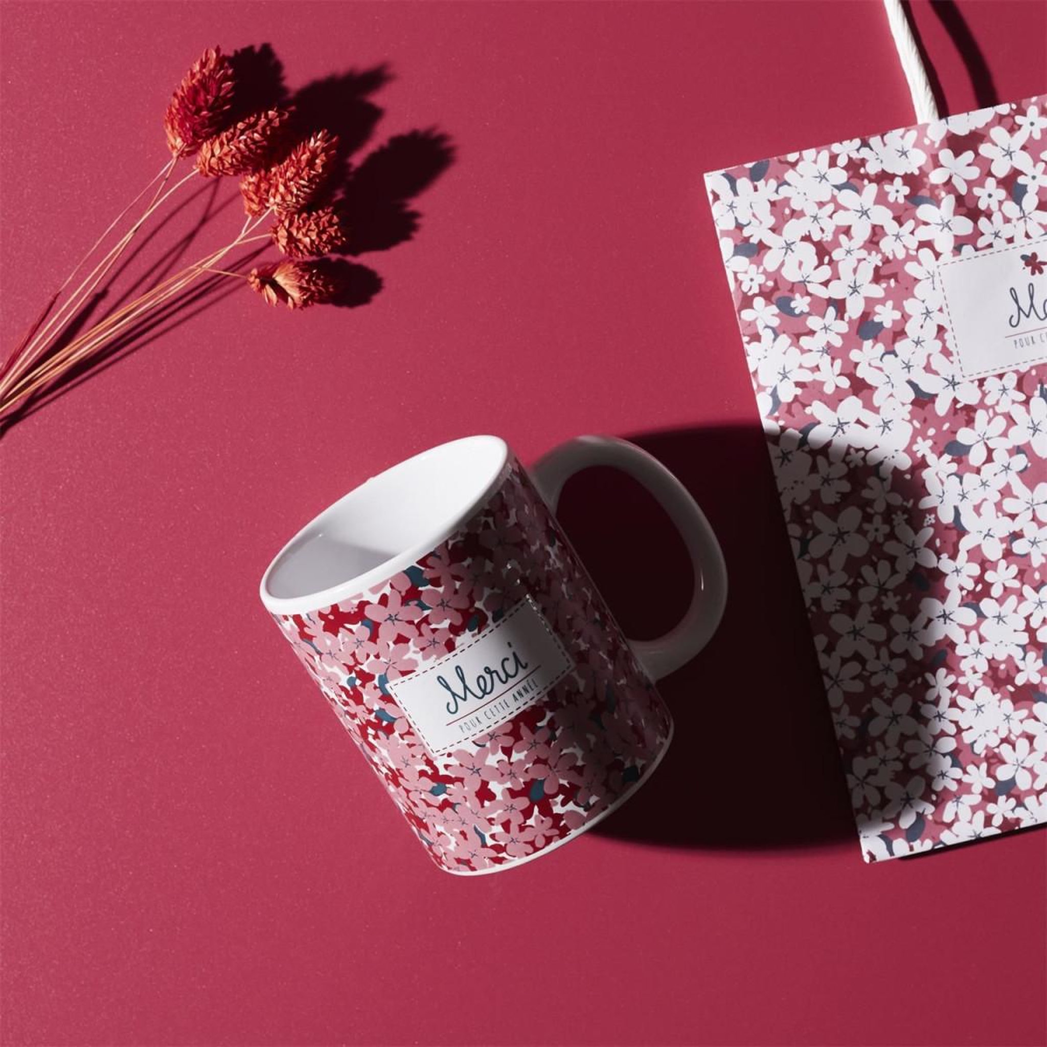 Voir la diapositive 2 : The concept Factory Mug Fleuri en Céramique  Merci  30cl Rose