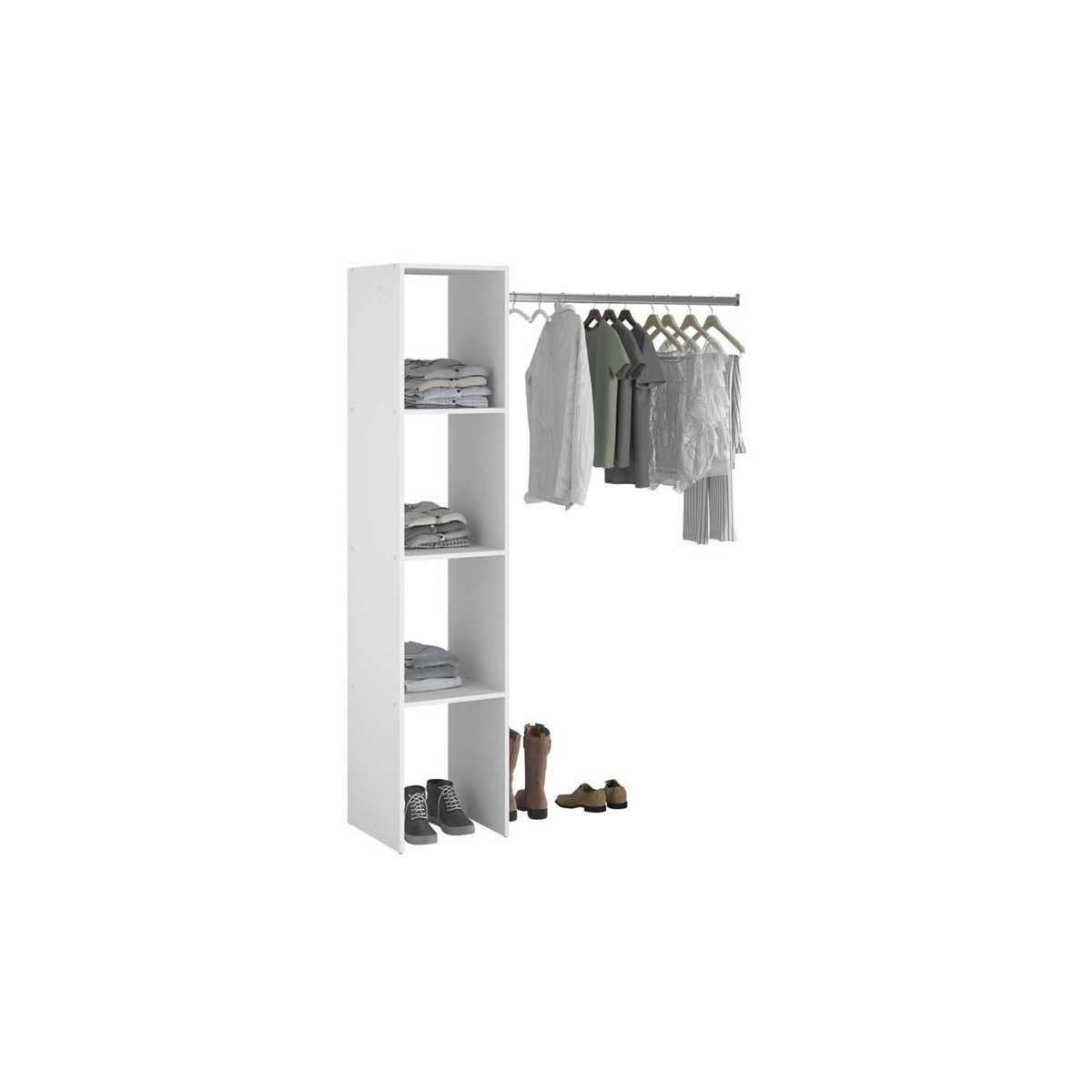 CONCEPT USINE Dressing blanc étagères, penderie 138 x 40 x 180 cm ELYSEE