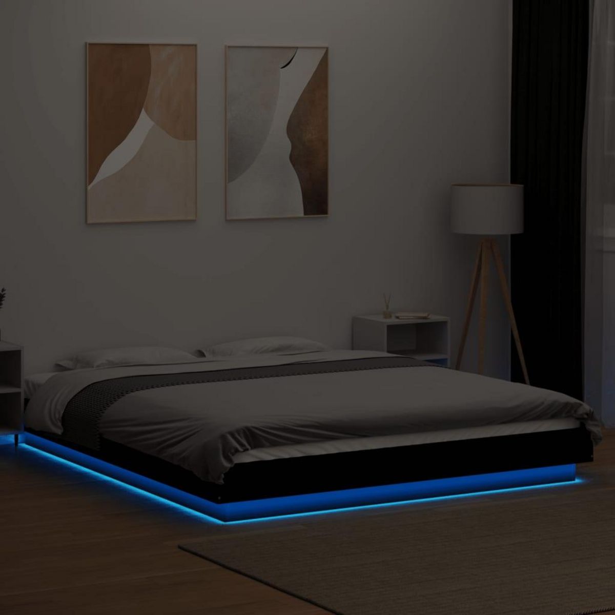 VIDAXL Cadre de lit avec lumieres LED sans matelas noir 150x200 cm