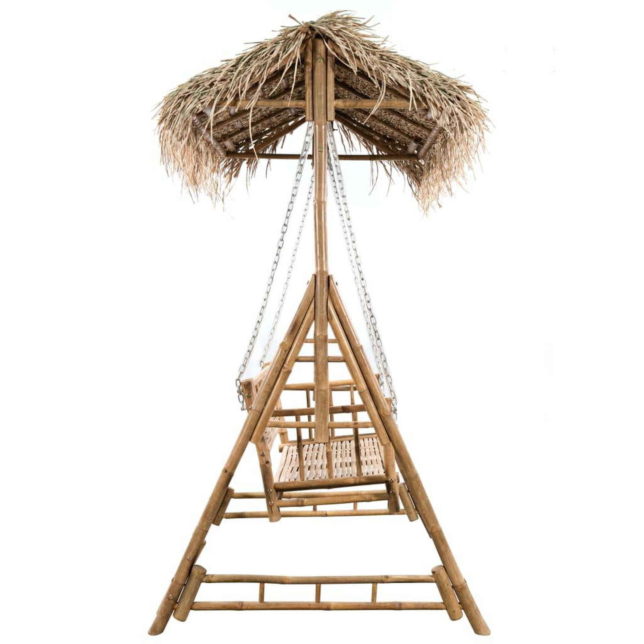 Voir la diapositive 4 : VIDAXL Balancelle 2 places feuilles de palmier et coussin 202cm Bambou