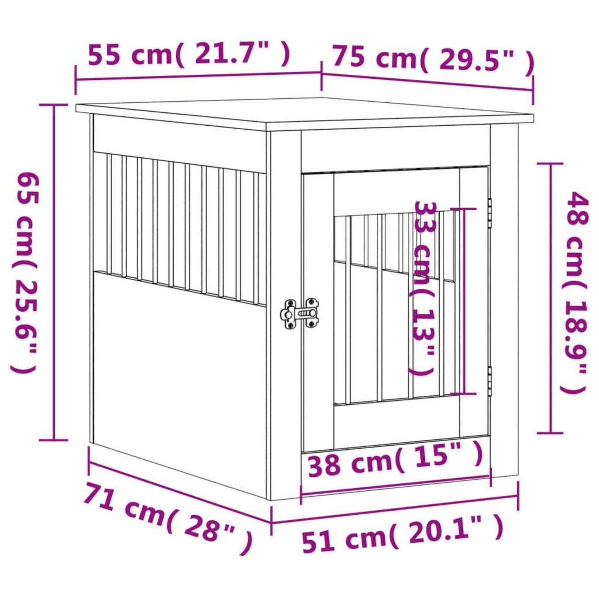 VIDAXL Meuble de cage pour chiens noir 55x75x65 cm bois d'ingenierie