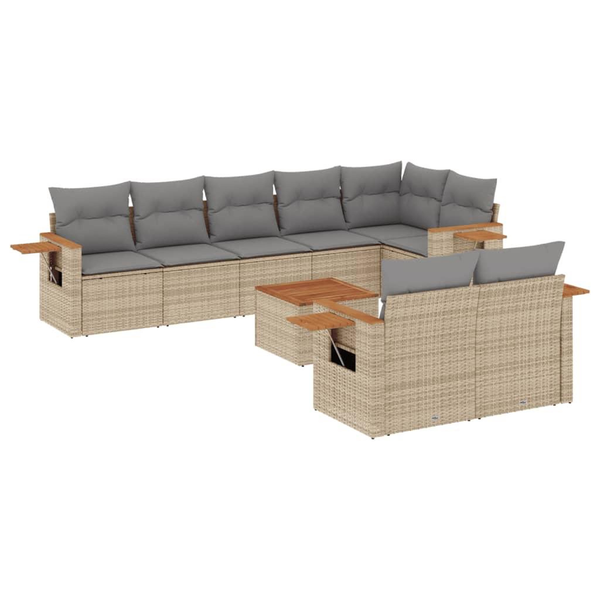 Voir la diapositive 2 : VIDAXL Salon de jardin avec coussins 9 pcs beige resine tressee