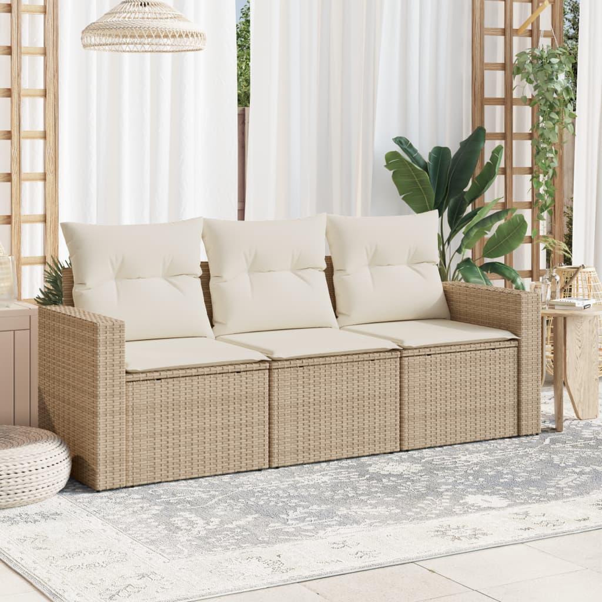 VIDAXL Salon de jardin avec coussins 3 pcs beige resine tressee