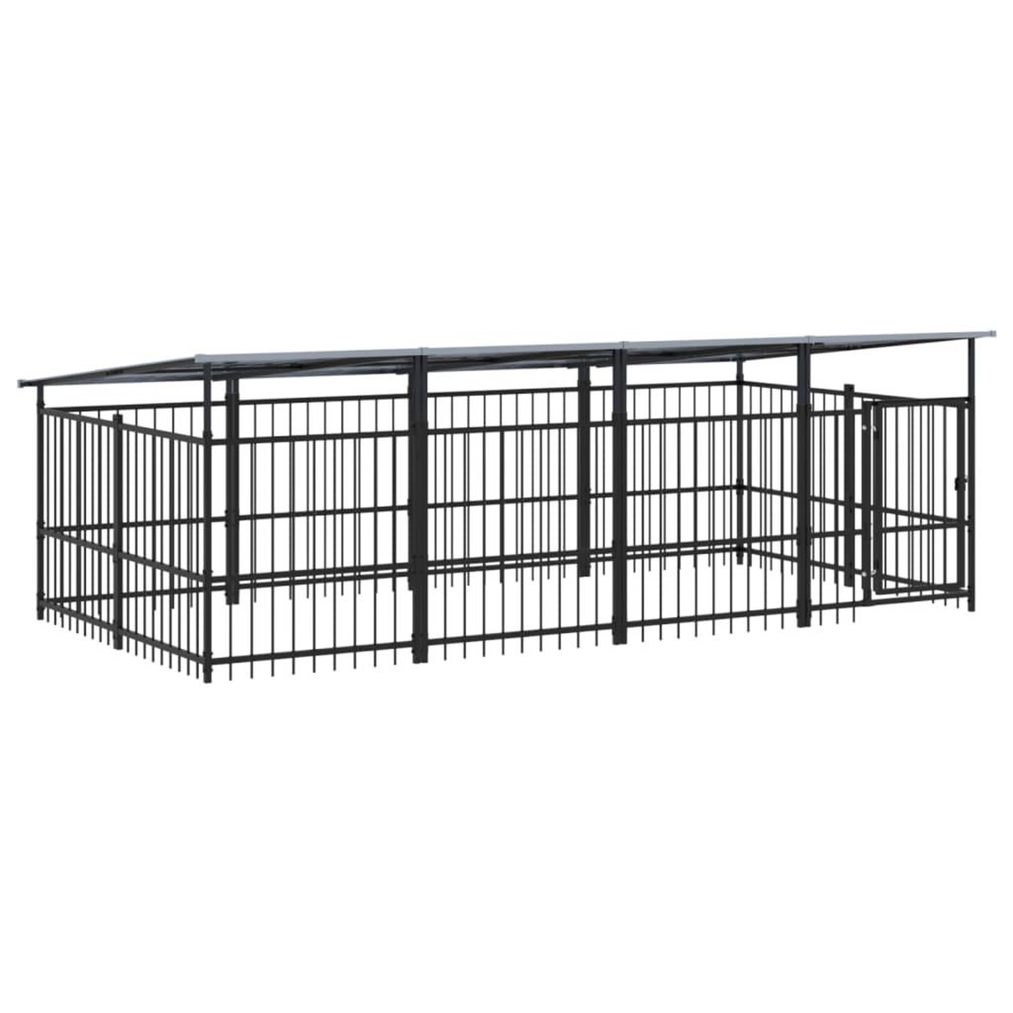Voir la diapositive 2 : VIDAXL Chenil d'exterieur avec toit pour chiens Acier 7,51 m²