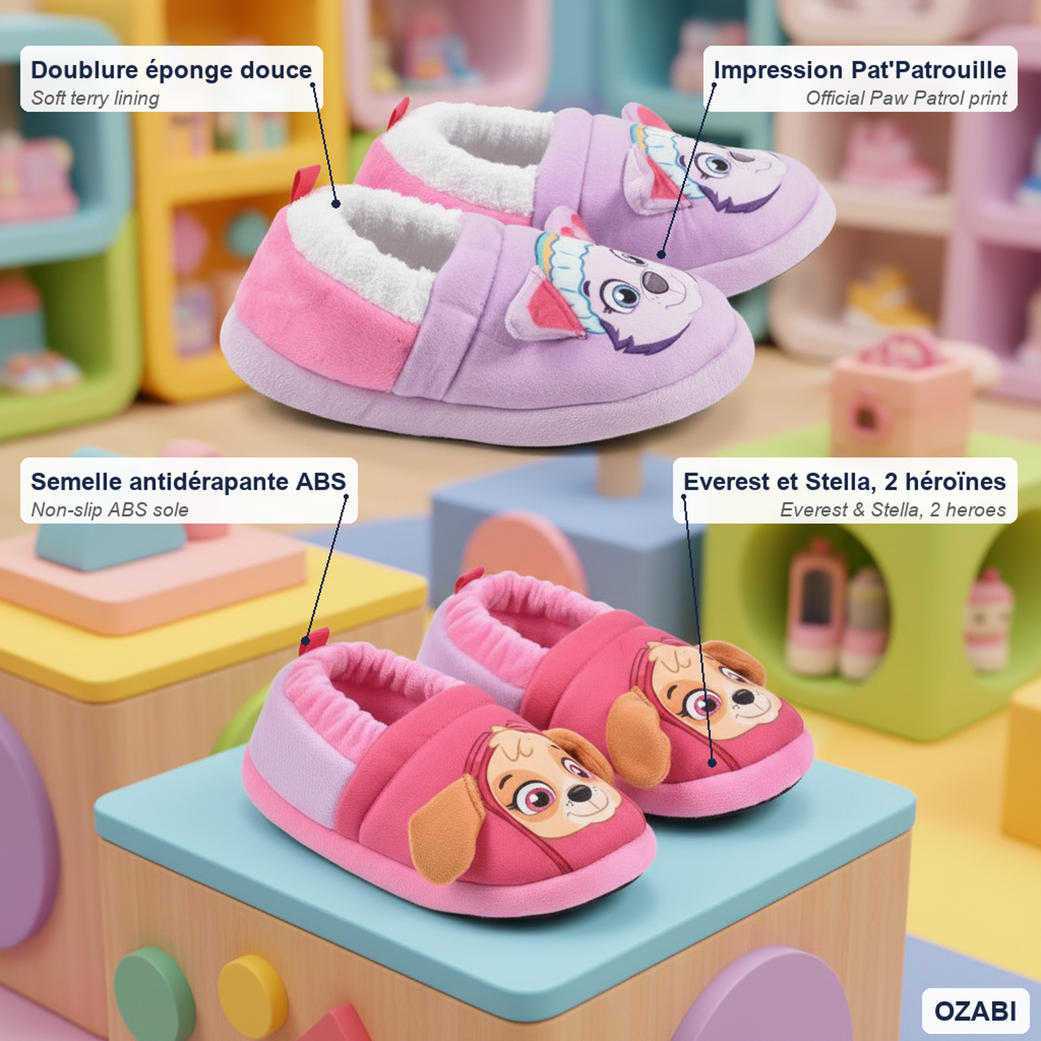 Voir la diapositive 5 : Pat Patrouille Ozabi pack 2 paires chaussons enfant pat patrouille antidérapants